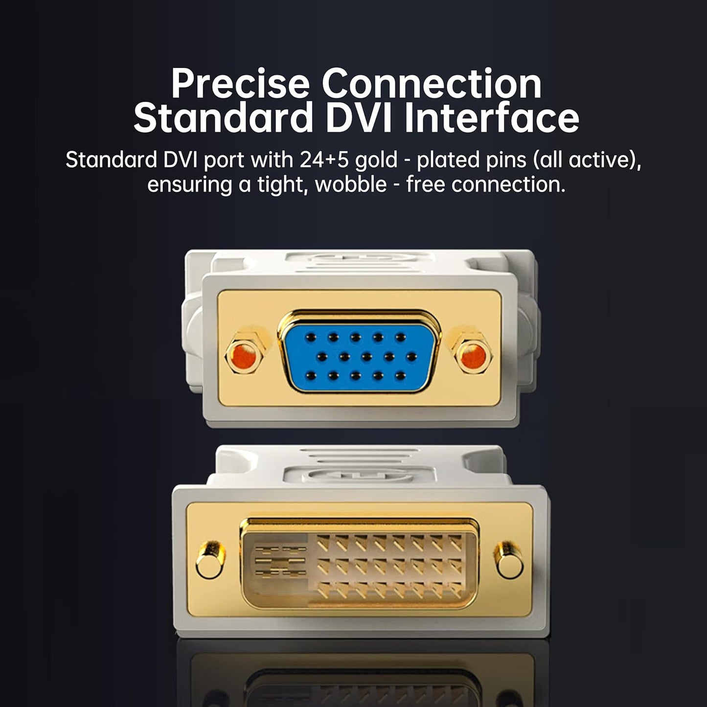 DVI to VGA Adapter (DVI-I 24+5 Pin Male to VGA Female) – Gold-Plated Connector for PC, Laptop, GPU, Projector