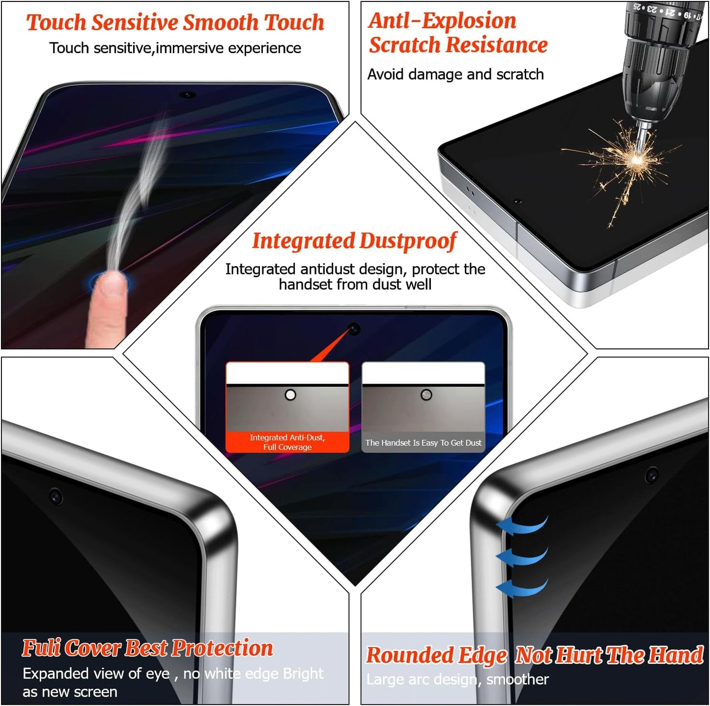 3 Pack Galaxy S24/S25 Privacy Anti spy Screen Protector, ,9H Hardness Tempered Glass,Anti-Glare Anti-Scratch, Smooth and Responsive Absolute, No Bubbles,High Definition Clear,With Installation Frame