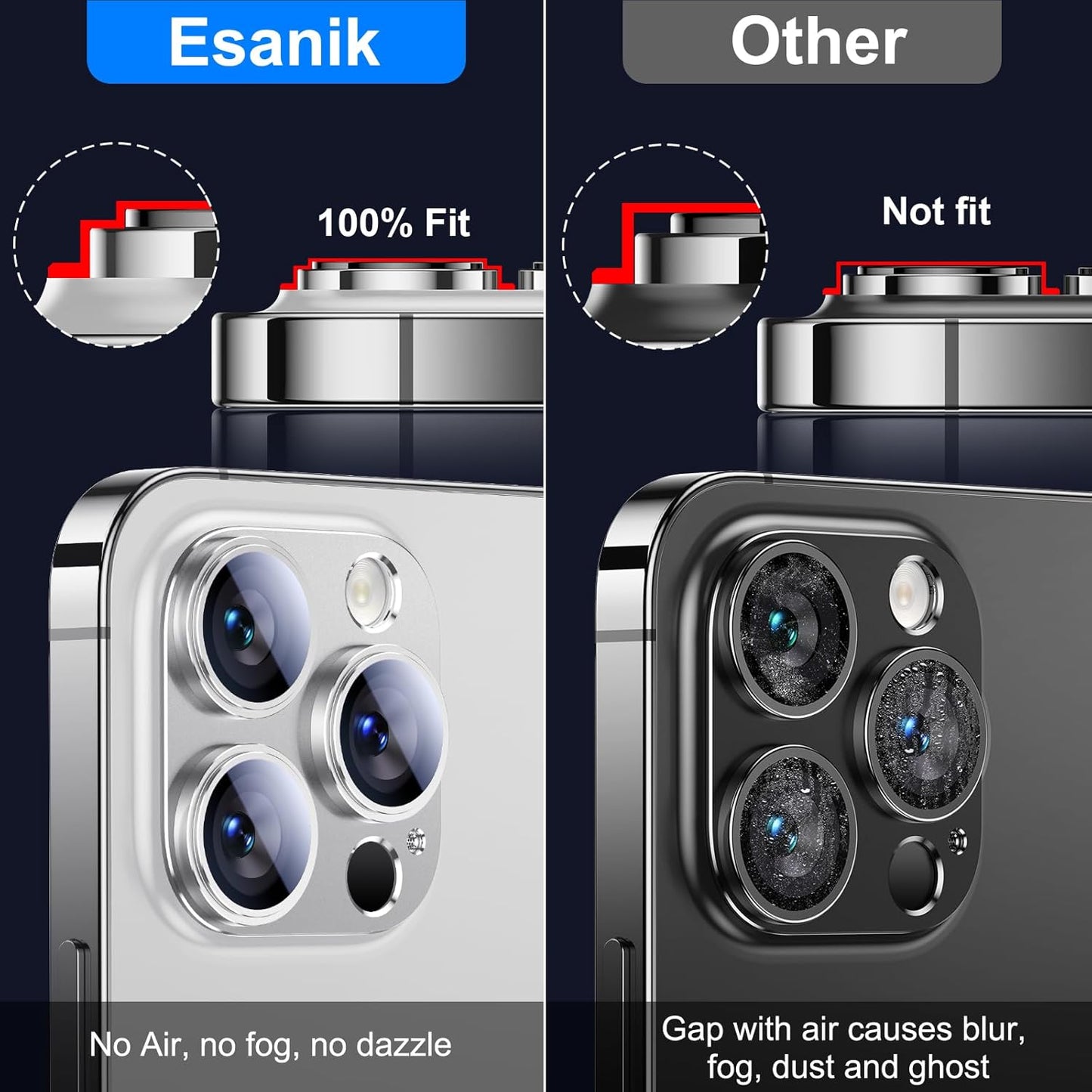 Esanik 2023 Upgrade 2 Pack for iPhone 14 Pro/iPhone 14 Pro Max Camera Lens Protector, Aluminum Alloy Metal matte Case Tempered Glass Camera Screen Cover, Scratch Resistant Case Friendly (Silver)