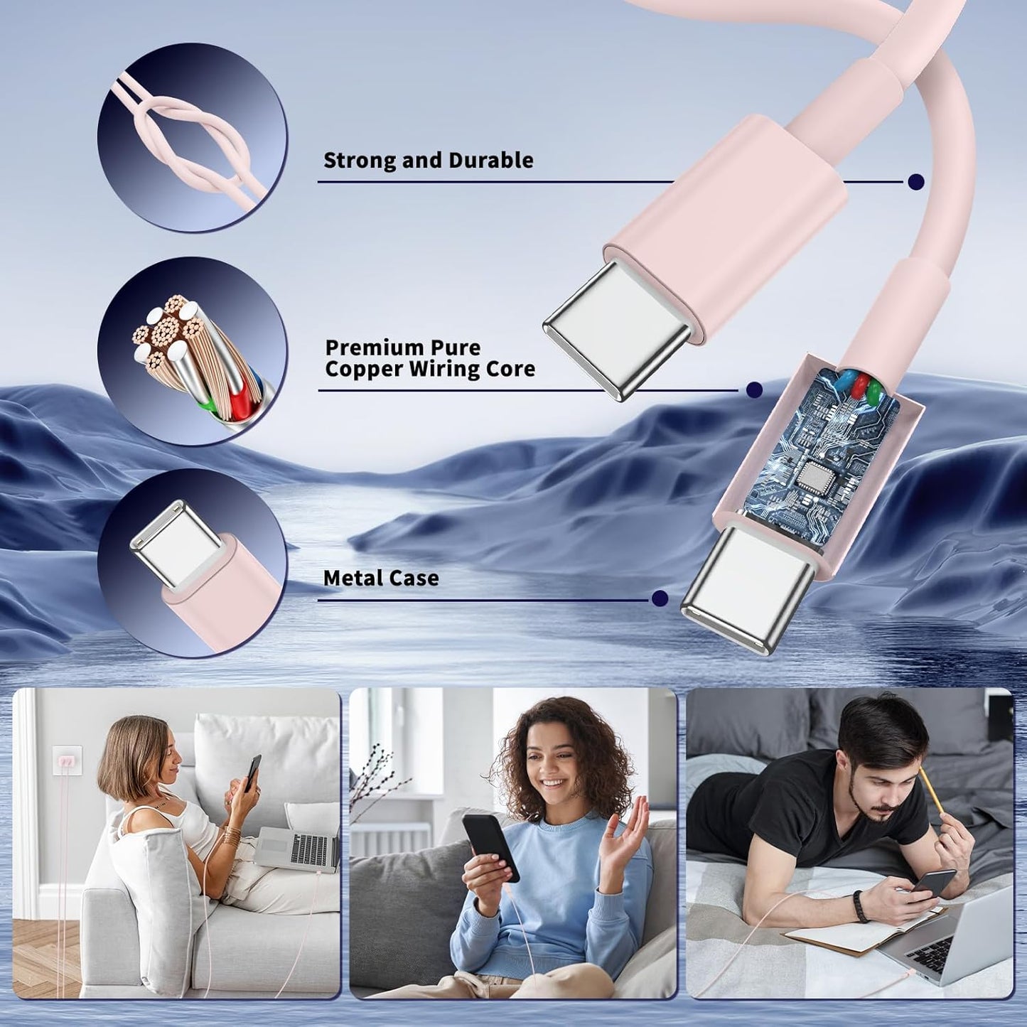 iPhone 16 15 Pro Max Charger Fast Charging,45W Dual Port USB C Fast Charger Block [2-Pack] & Extra Long 60W 3/6/10/10FT USB C Cable - PD Quick Adapter 3.0 for iPhone 16 15/16 15 Pro/16 15 Plus.