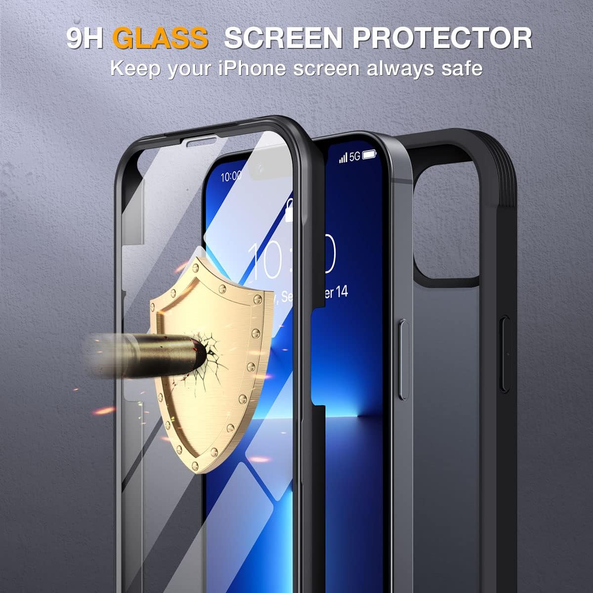 Miracase Glass Case for iPhone 13 Pro Max 6.7 inch, Upgrade Full-Body Clear Bumper Case with Built-in 9H Tempered Glass Screen Protector for iPhone 13 Pro Max, Matte Black