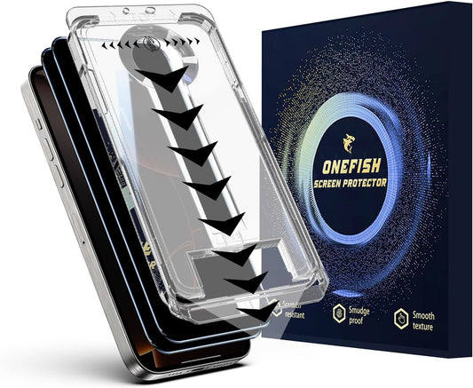 OneFish Privacy Screen Protector for IPhone 16 Pro Max Anti-Spy Tempered Glass Dust-Free Bubble-Free Anti-Fingerprint 9H Scratch Protection & Hassle-Free Installation Frame [2-Pack]