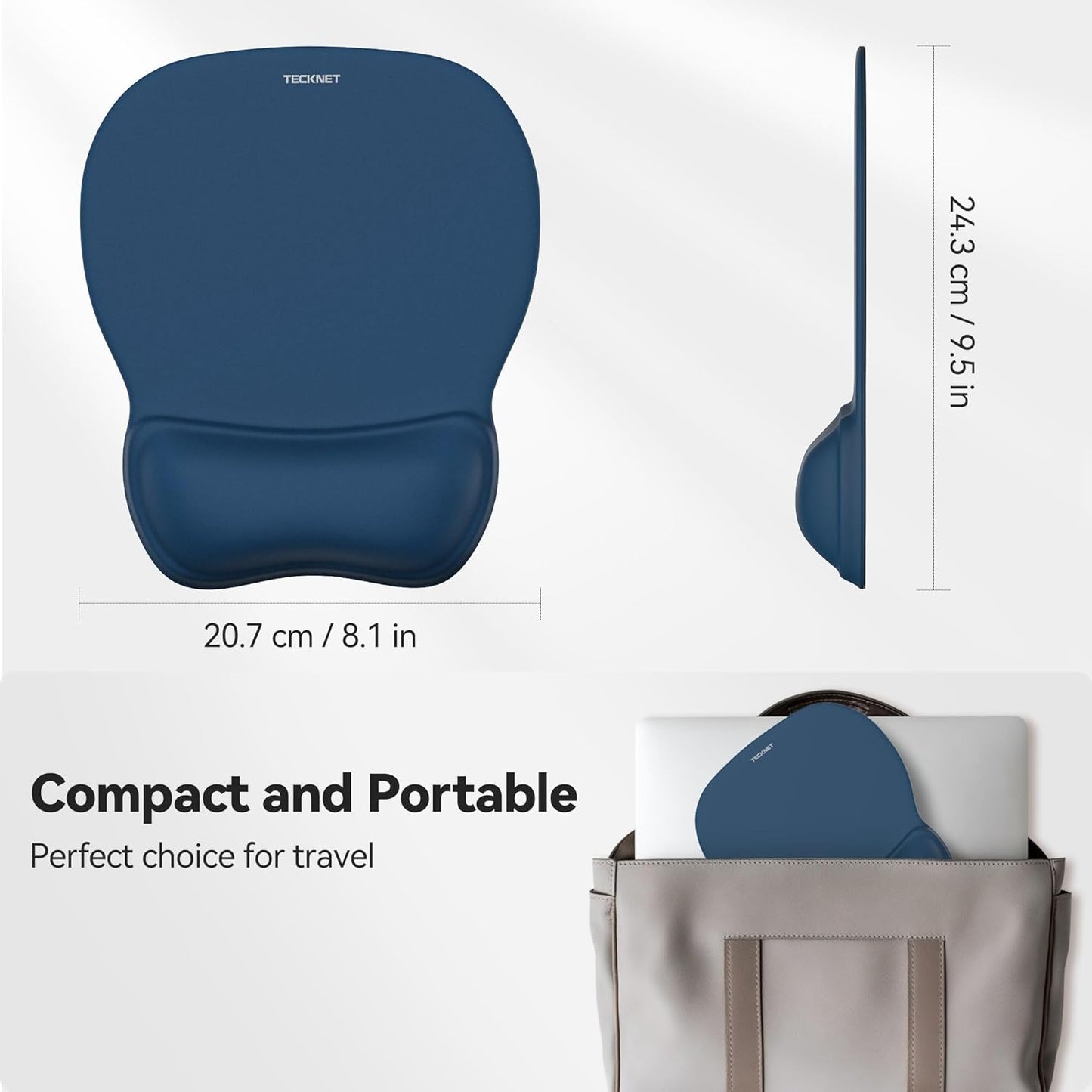 TECKNET Gel Mouse Pad with Wrist Rest, Ergonomic Office Mousepad with Wrist Support - Non-Slip & Smooth Surface Comfortable Desk Accessories Mat for Office, Gaming and Study - Navy