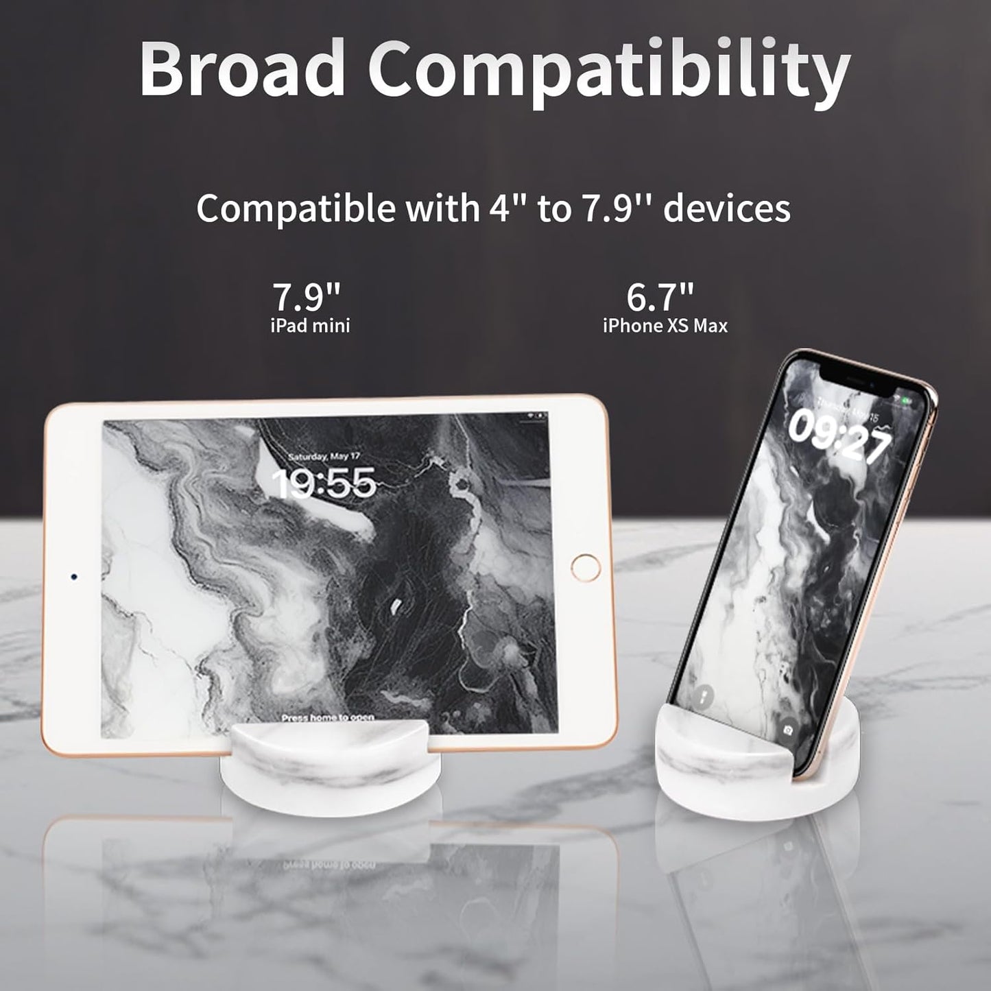 Marble Phone Stand for Desk - Cell Phone Holder for Nightstand Office Decor Compatible with iPhone 17 16 15 Pro Max iPad mini, Telephone Boho White Marble Kitchen Accessories