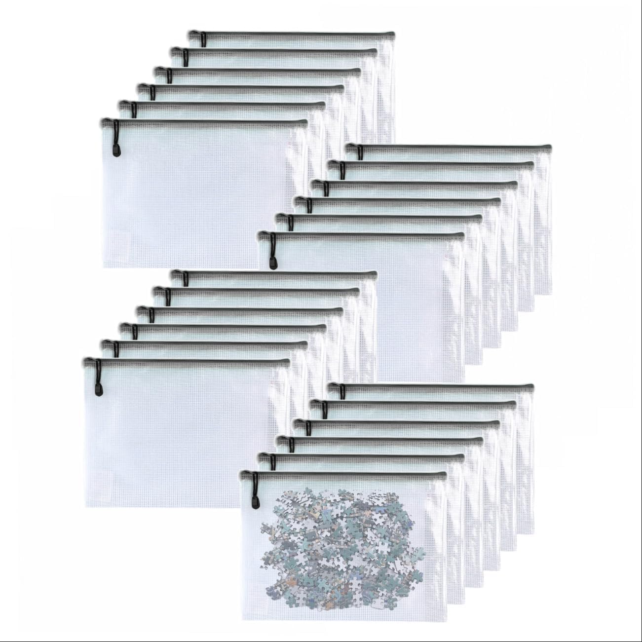 Oaimyy-24PCS-8 x 10" inches-Mesh Zipper Pouch, Plastic Zip File Folders Puzzle Bags for Organizing,for Office Supplies,Travel,Home Storage-Black