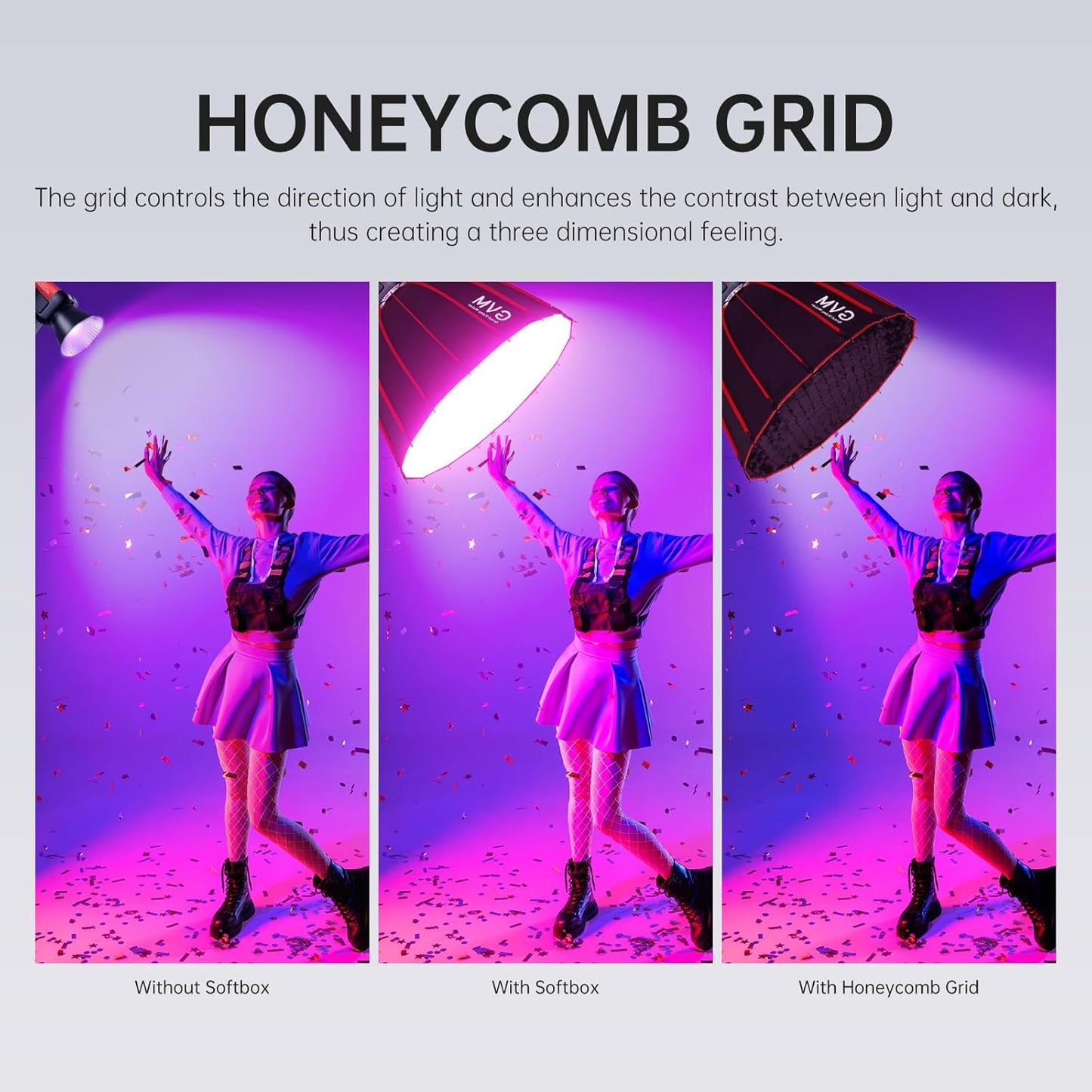 GVM RGB 300W Video Light Kit with Parabolic Softbox and Stand, Photography Lighting for Camera Studio Recording with Bowen Mount, COB Film Light with APP&DMX, Aluminum Alloy, 2000-10000K, CRI 97+