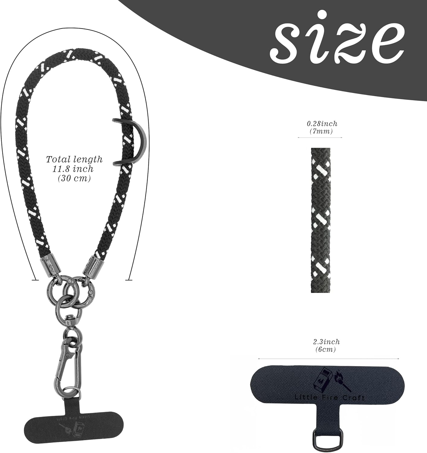 Cell Phone Wrist Strap Phone Lanyard Wrist Phone Wristlet Lanyard Hand Wristlet Strap (White on Black)