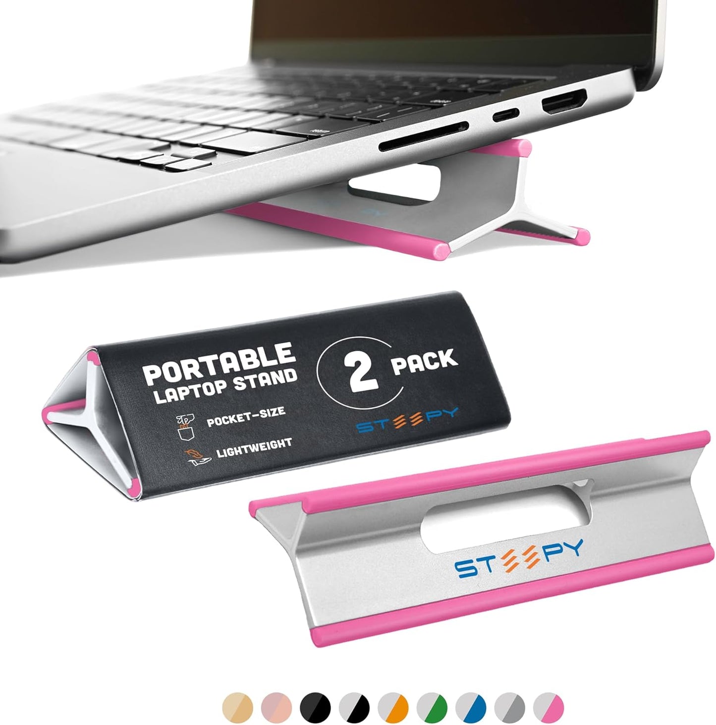 Steepy Portable Laptop Stand for Desk – Adjustable Height, & Portable Laptop Holder – Ergonomic Computer Stand for Cooling & Comfort – Slip-Proof, Sturdy Design – Universal Fit for 13-17 Inch Devices