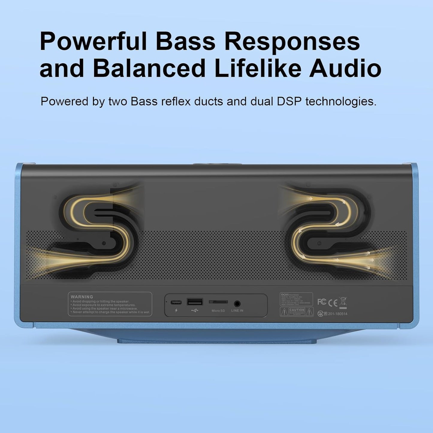 DOSS SoundBox Ultra Bluetooth Speaker with 2.1 Channel Audio, 80W Superior Sound with Deep Bass, Two DSP Technologies, 18H Playtime, BT 5.3, Wireless for Home, Office, Room-Blue