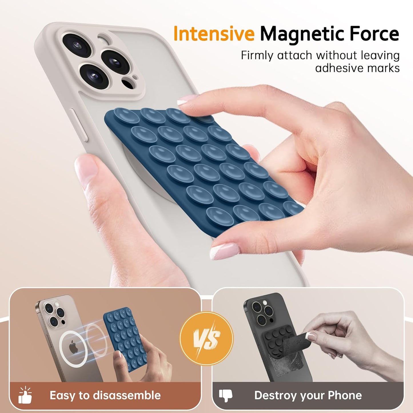 GONEZ Magnetic Suction Cup Phone Mount for MagSafe Case, Removable Silicone Sticky Grip for iPhone 12/13/14/15/16, Hands-Free Selfies and Videos for TikTok & Instagram Influencer/Creator, Ocean Blue