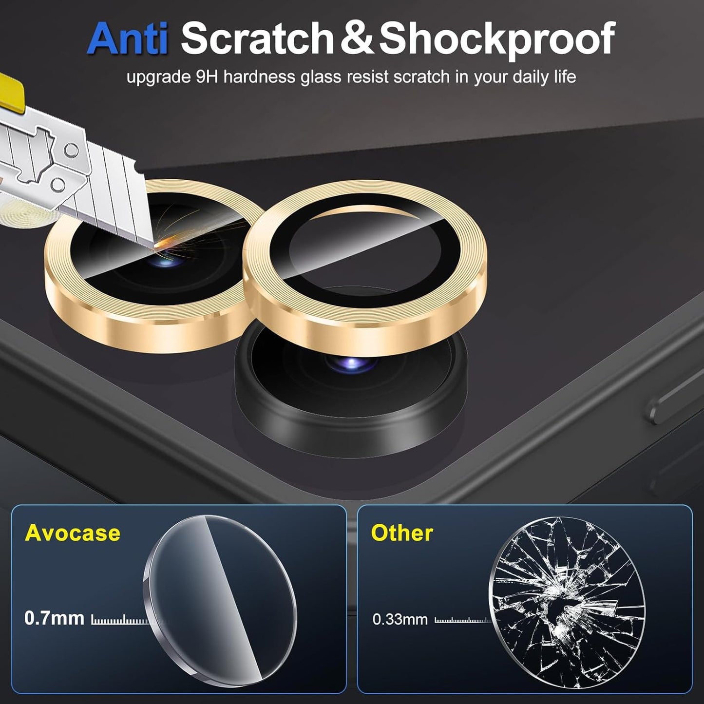 for Samsung Galaxy Z Flip 7 Camera Lens Protector, Individual Metal Ring Tempered Glass Lens Cover, [Strong Adsorption] Scratch Resistant Ultra-Thin HD Clear Lens Cover, 1 Set-Gold