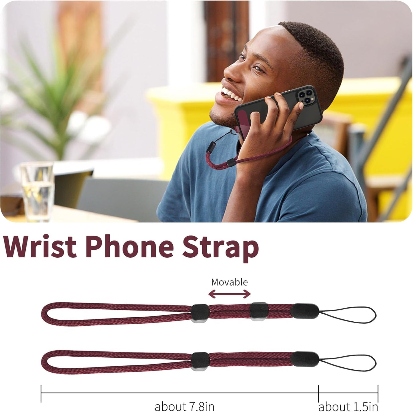 CACOE Phone Lanyard 2 Pcs-1 Pcs Adjustable Neck Strap, 1 Pcs Wrist Strap, 2 Pcs Pads, Universal Crossbody Multifuctional Cell Phone Lanyards Compatible with Most Smartphones(Dark Red)