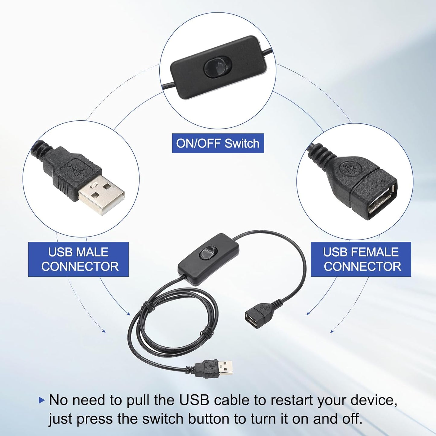 MECCANIXITY USB Extension Cable with ON/Off Toggle Switch 1m USB Male to Female Extension Cord for Desk Lamp Fan LED Light Strip Black Pack of 1