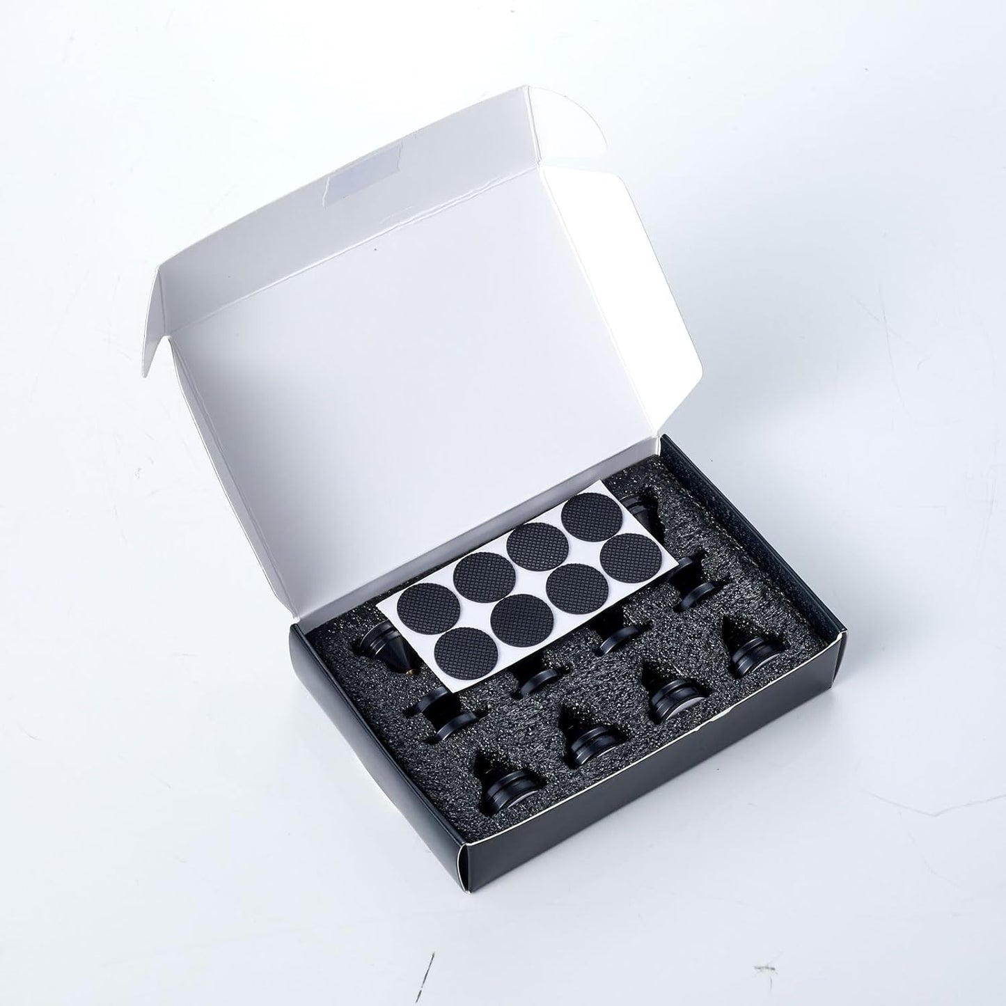 Speaker Spikes Floor Protectors 8pcs, Light Weight Shockproof Speaker Isolation Stand Feet for HiFi Amplifier, Subwoofer, DAC Recorder, Turntable, Cone Base Pad with Adhesive, Black