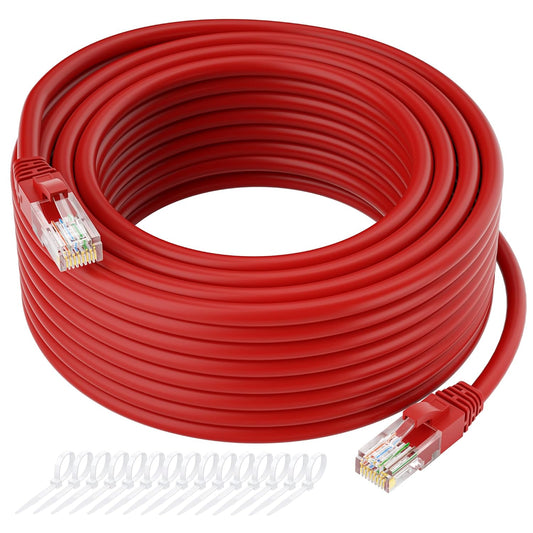 Cat5e Ethernet Cable 25 FT, Red, Cat 5e Internet Cable, Snagless Patch Cord, Network, LAN, PoE, Standard RJ45 Connector for PC, Server, Router, Modem, TV, PS5