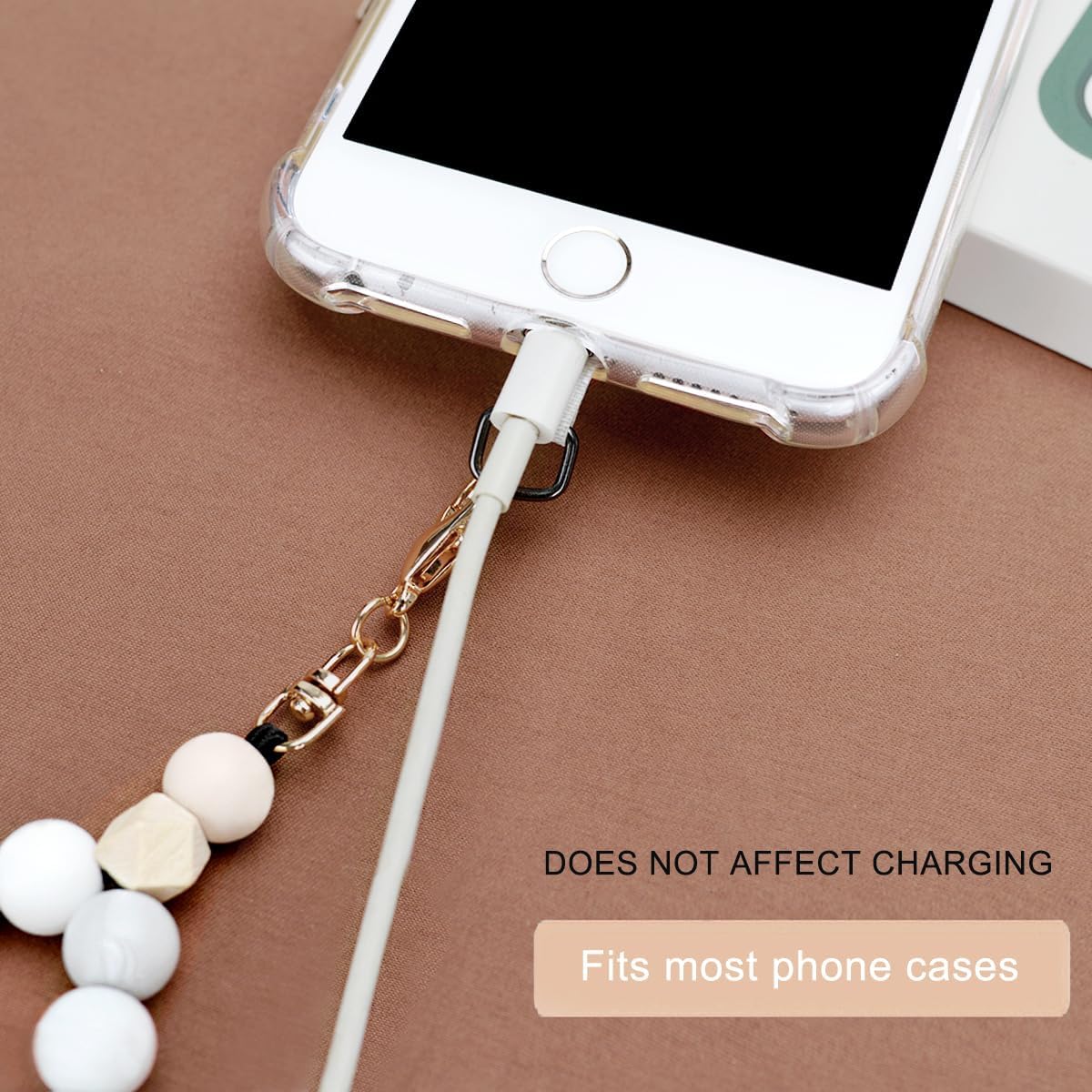 Marble Silicone Beaded Phone Wrist Strap, Cellphone Lanyard with Tether Tab, Elastic Hands-Free Wristlet Bracelet