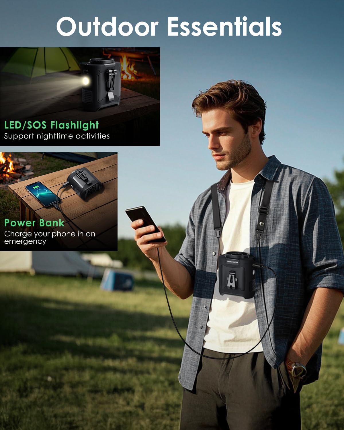 Portable Waist Fan Clip on, Personal Wearable Belt Fan 10000mAh Rechargeable Battery Under Shirt,5 Speeds with light, Neck Fan Hands-Free Cooling For Outdoor Camping Travel (Black)