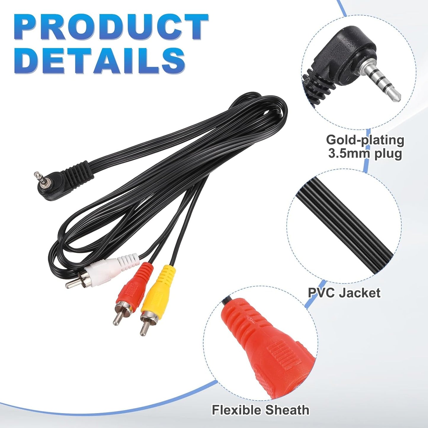 MECCANIXITY TRRS3.5mm Male Right Angle to Gold Plating RCA Jack Cable(Red+White+Yellow) 1.2 M/4 ft Copper Core 2mm PVC Audio AUX Cable for High Fidelity Sound Transmission