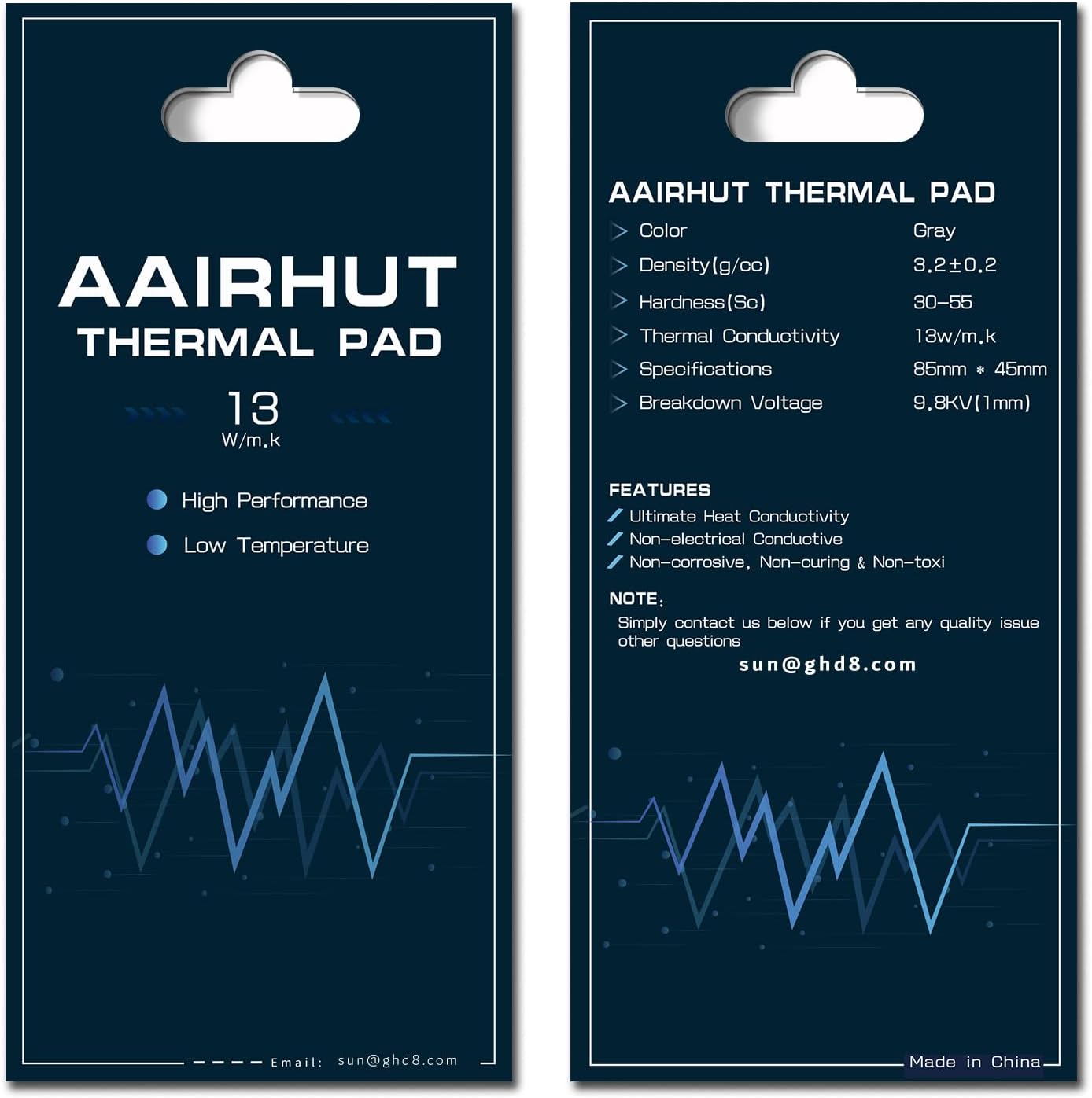 Aairhut Thermal Pad 13W/mK [0.5~3mm], 85 x 45 x 1mm Silicone Cooling Pad Non Conductive Heat Resistance Extreme Odyssey Cover with Dual Self-Adhesive Films for PC Laptop PS4/PS5/CPU/GPU/Computer