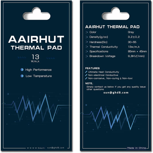 Aairhut Thermal Pad 13W/mK [0.5~3mm], 85 x 45 x 3mm Silicone Cooling Pad Non Conductive Heat Resistance Extreme Odyssey Cover with Dual Self-Adhesive Films for PC Laptop PS4/PS5/CPU/GPU/Computer