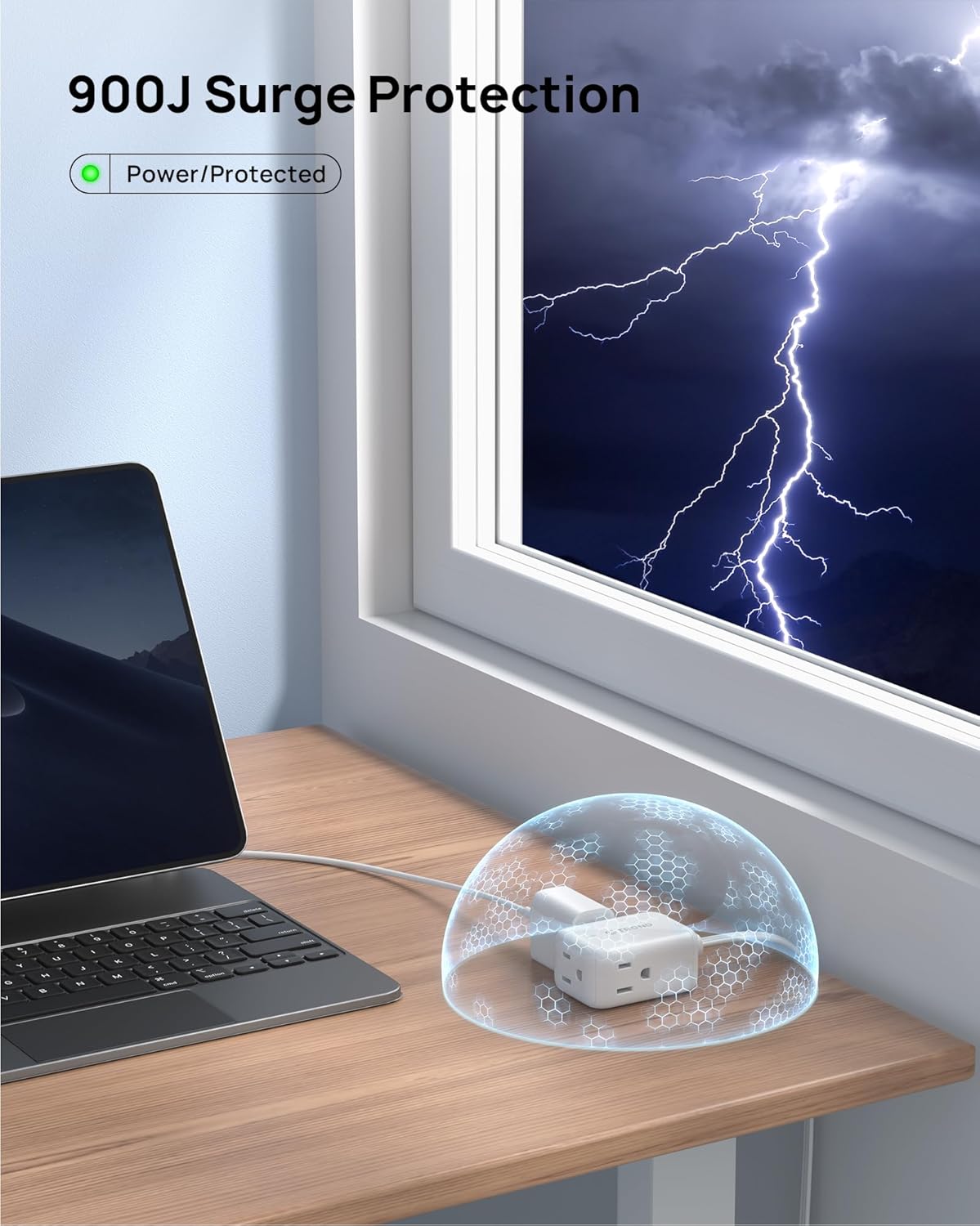 TROND 360° Rotating Flat Plug Extension Cord Surge Protector 6ft, Small Power Strip with 900 Joules, 3 Side Grounded Outlets, 13A, SPT 16/3 Gauge Wire, for Indoor Home Office Dorm Room Travel, White