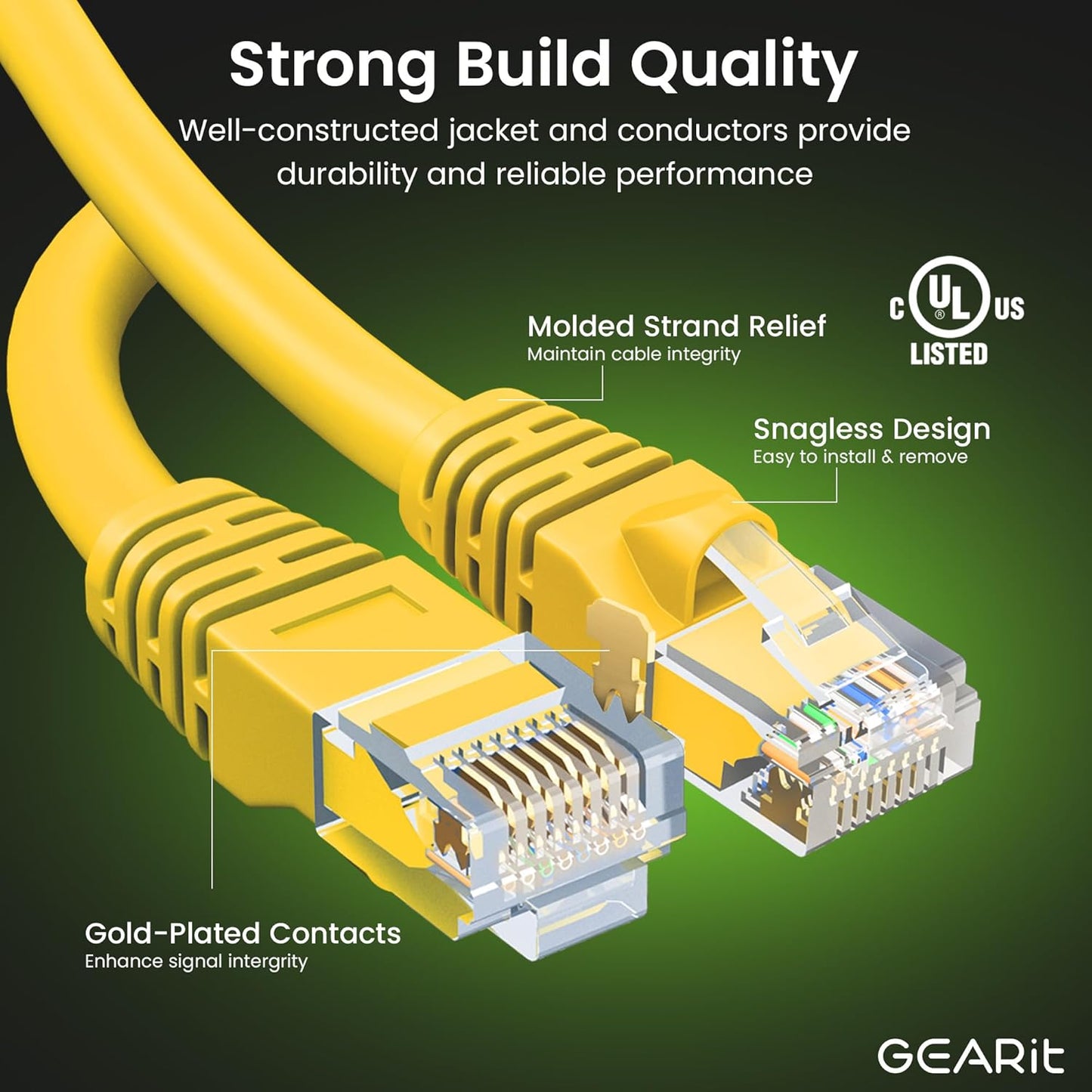 GearIT Cat 6 Ethernet Cable (24-Pack 7 Feet) Cat6 Network Patch, 10Gbps, RJ45, Snagless Cord, Gold-Plated Connectors, Internet for PC, TV, Tablet, Router, Printer, Servers, IT Data Center - Yellow