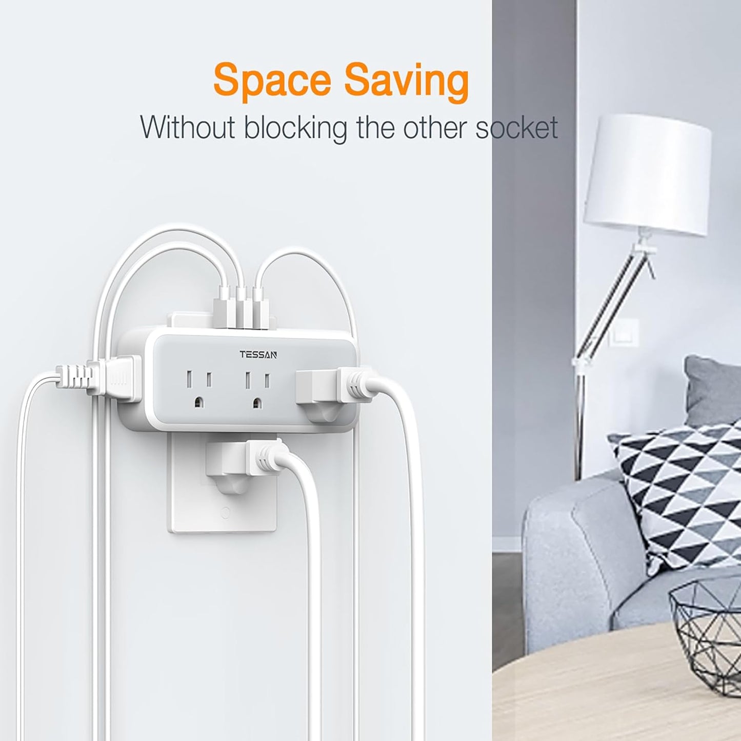 Multi Plug Outlet Splitter, TESSAN Wall Surge Protector 5 Outlet Extender 3 USB Charger Adapter, 3 Way Multiple Power Electrical Plug Expander