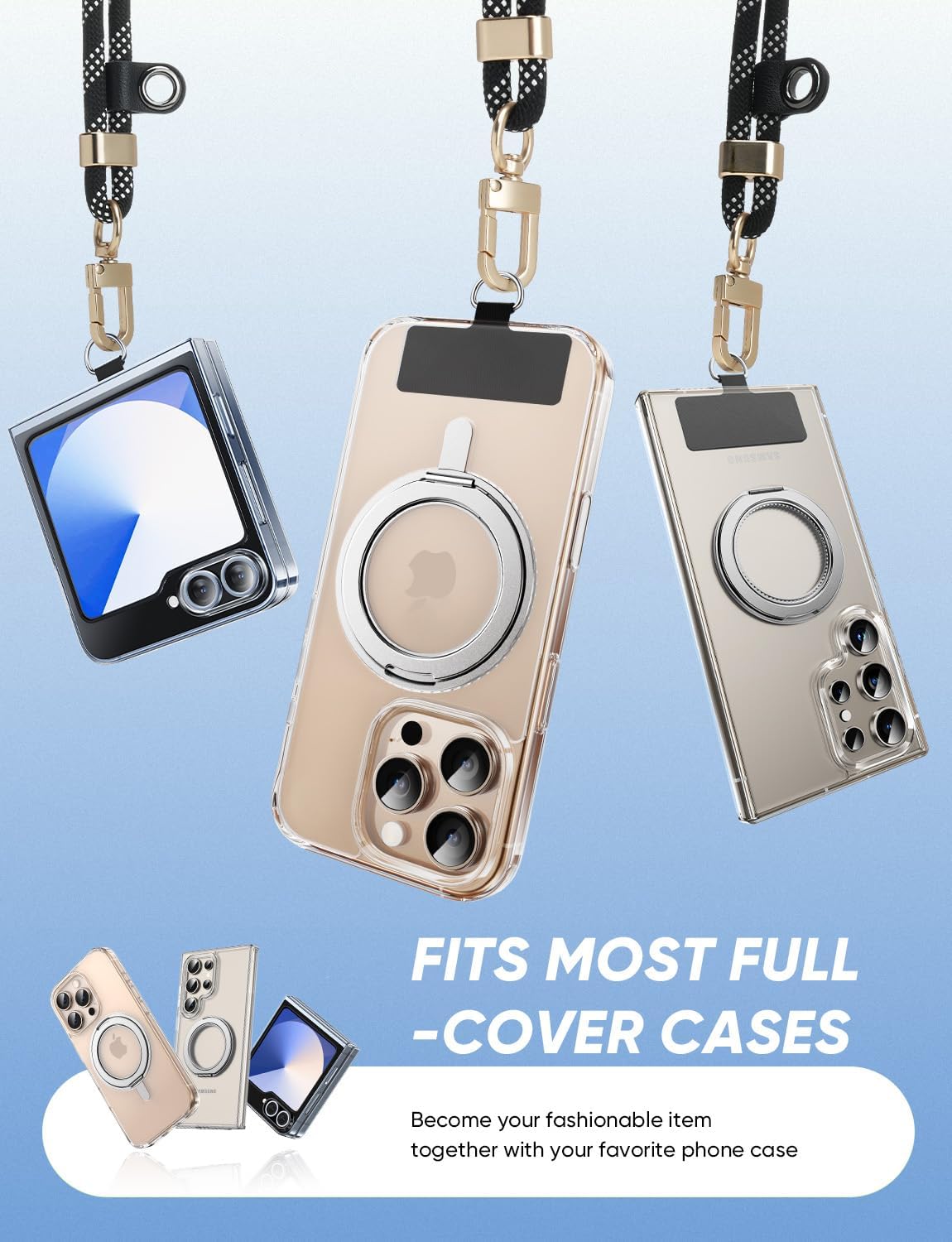 Phone Crossbody Lanyard with 2 Phone Tabs, Adjustable Anti-Theft Phone Lanyard for Most Phones, Durable Metal Buckle