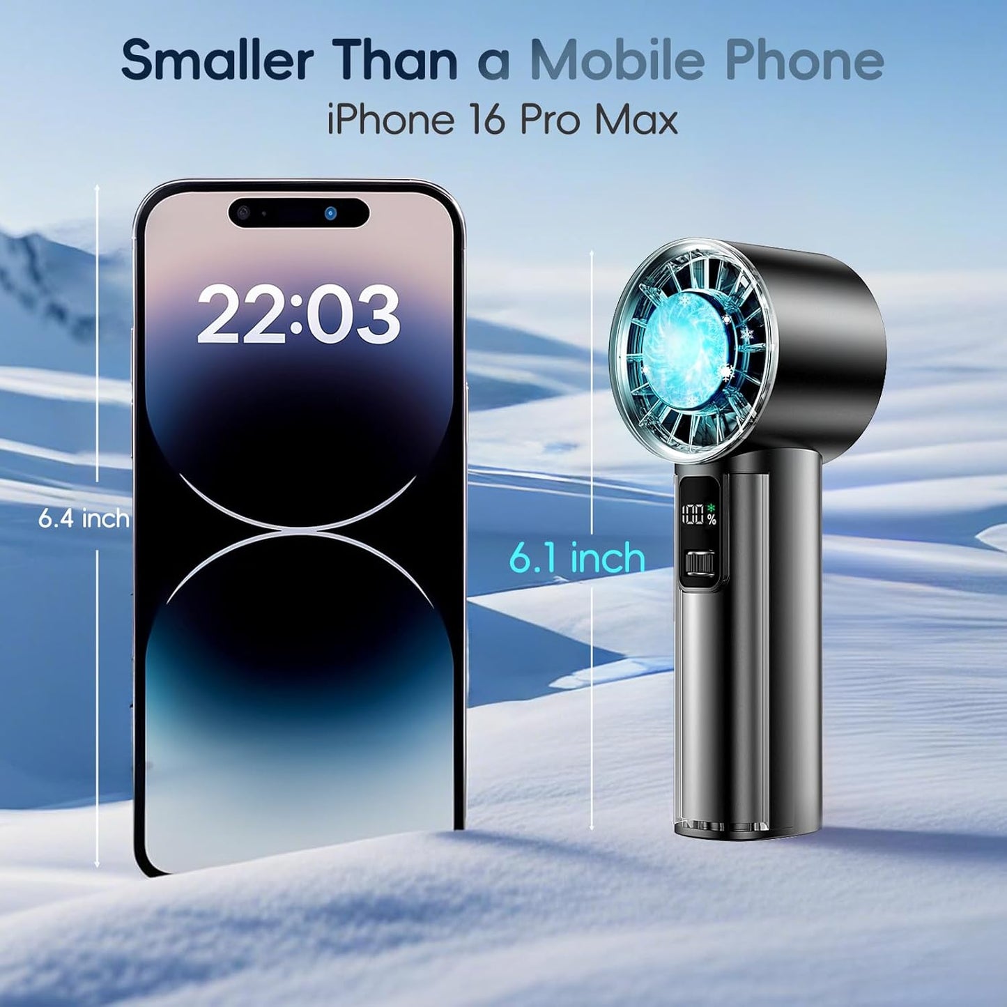 PANERGY High Speed Handheld Fan with Ice Cooler,1-100 Speed Adjustable Mini Turbo Fan, 4000mAh Battery Rechargeable & Digital Display,Gifts for Women Men Travel/Office/Beach/Camping(Black)