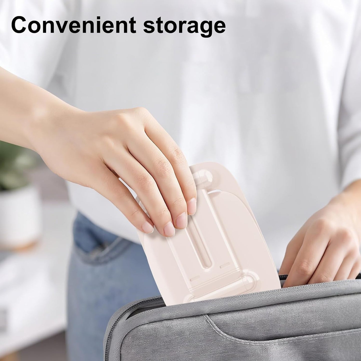 DEERLAMN Cell Phone Stand for Desk, Height Adjustable Cell Phone Holder Portable Desktop Stand, Travel Home Office Desk Accessories Compatible with iPhone 16/15/14/13/12/11 All Smartphone - Pink