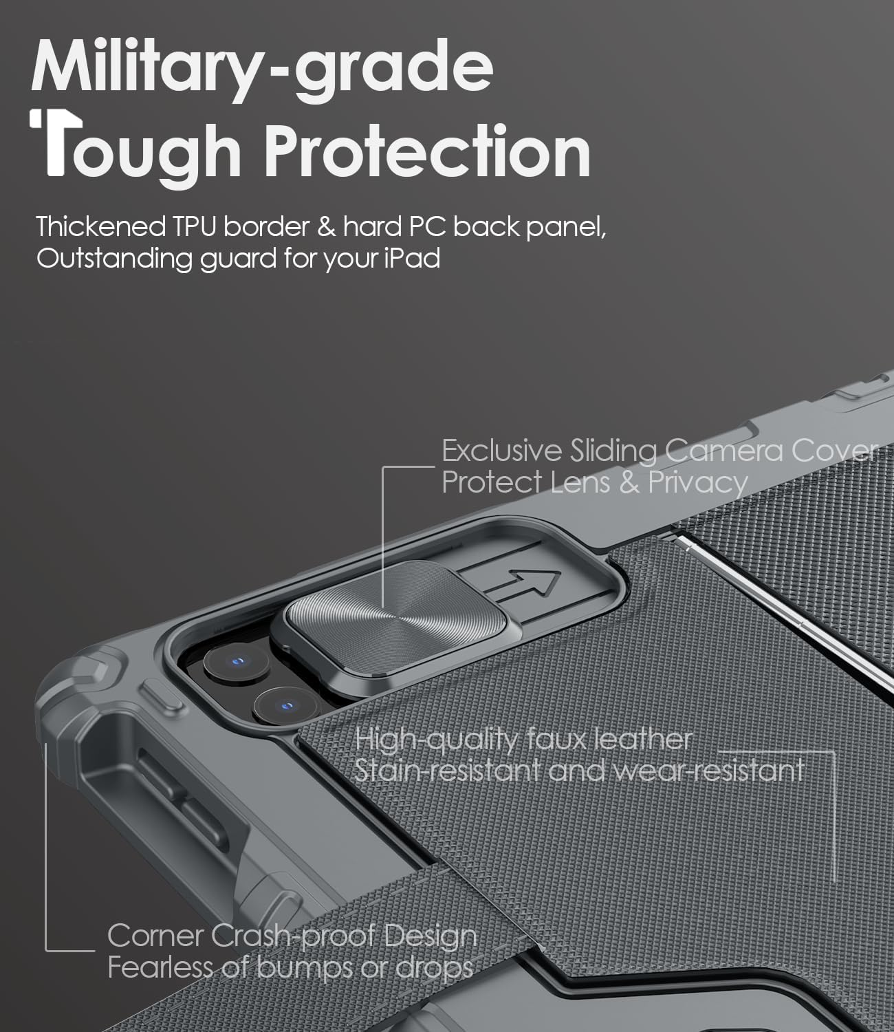 Nillkin Carry Go Keyboard Case for iPad Air 13 inch (M3/M2) with Handle, iPad Pro 12.9 (3rd/4th/5th/6th Gen) Rugged Case with Detachable Keyboard, Magic Trackpad, 7 Colors Backlit, Camera Cover, Gray