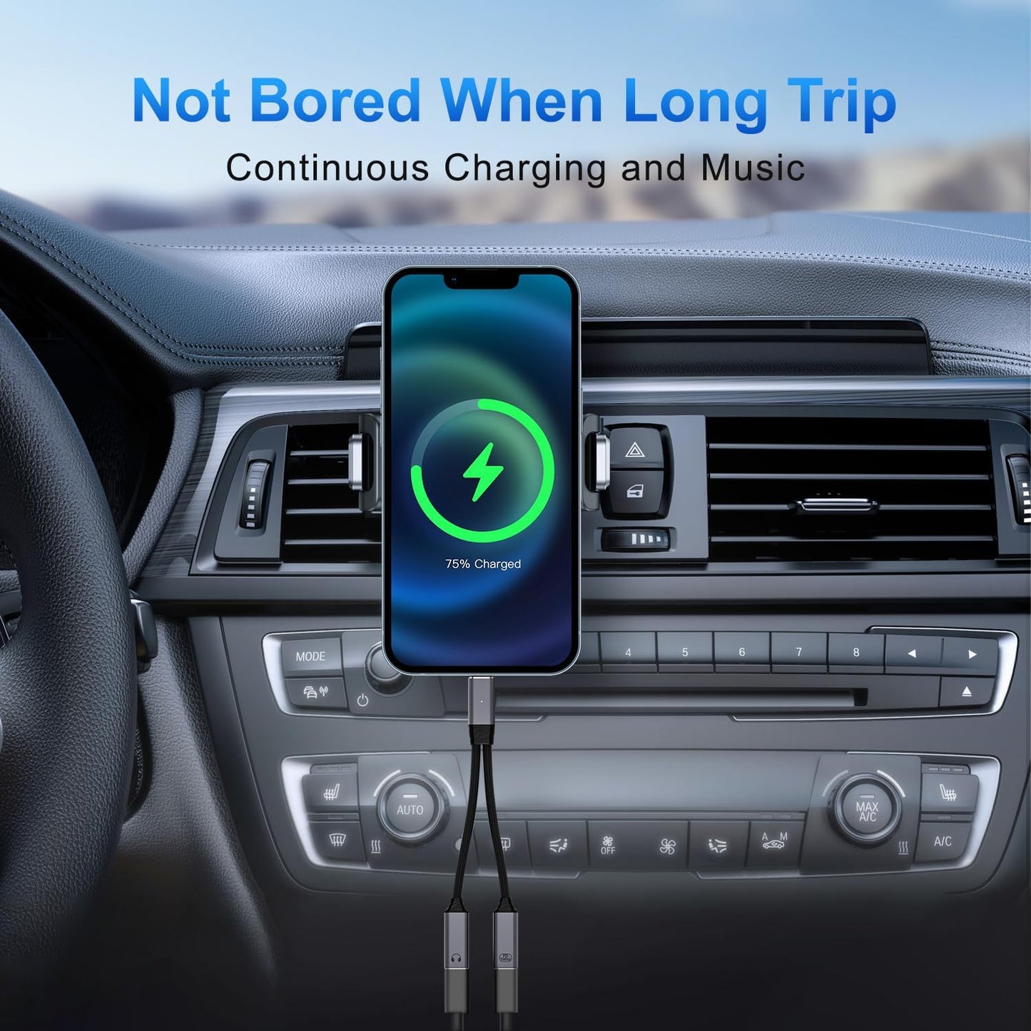 USB C Splitter，2 in 1 USB C Headphone and Charger Adapter Audio Dongle Cable with PD 100W for iPhone 16 15 Pro Max, Pixel 9 8 7, Galaxy S24 S23 S22, iPad Pro