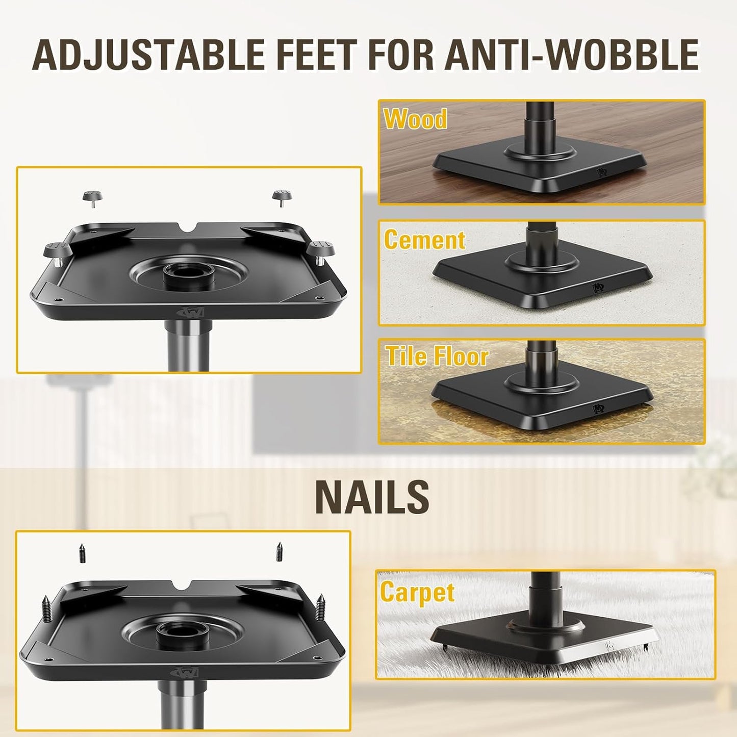 Mounting Dream Black Alloy Steel Speaker Stands, Height Adjustable Bookshelf Speaker Stand Pair, Universal Fit, 11 lbs Capacity, Set of 2 for Bose Polk JBL Sony Yamaha - 42" Max Height