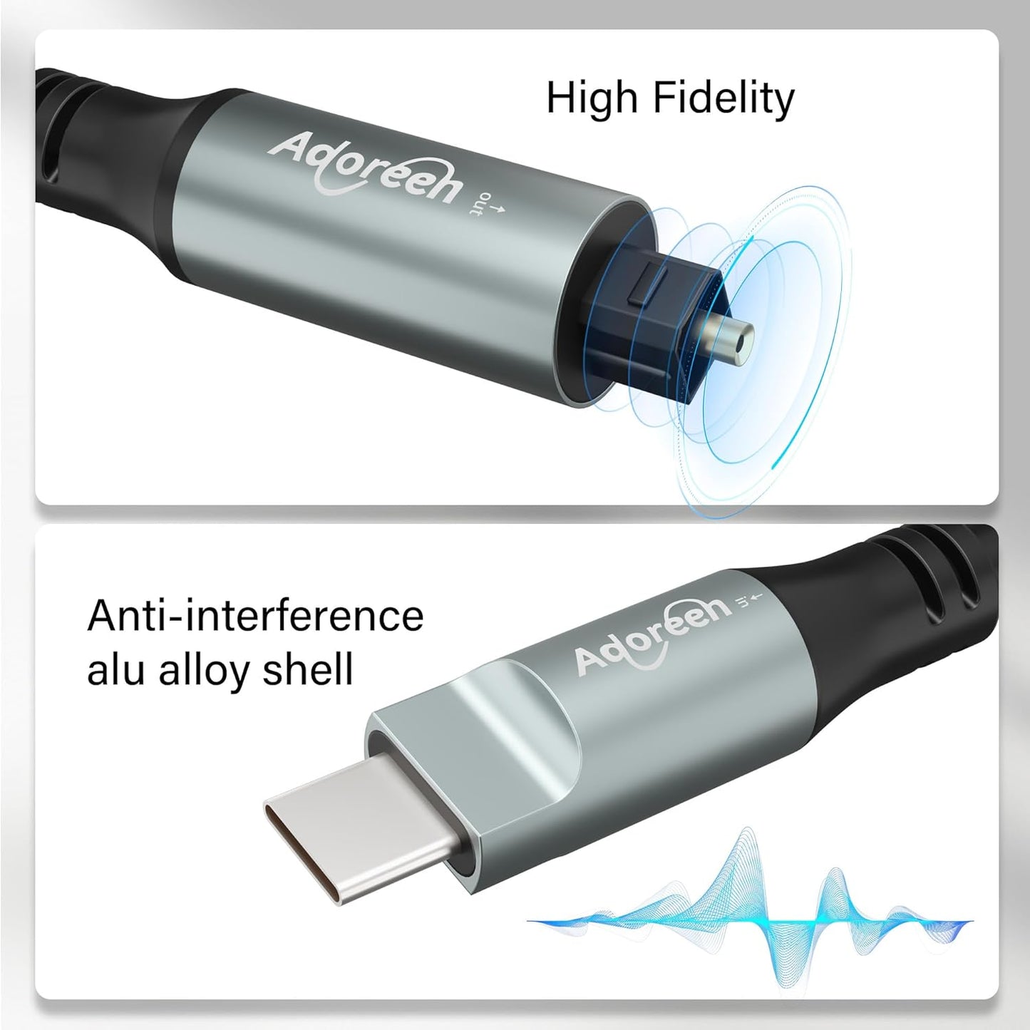 Adoreen Unidirectional USB C to Toslink Digital Optical Audio Cable 4 Ft, USB 2.0 Male to SPDIF Port Male Fiber Optic Adapter, Braided for TV/Soundbar, Sony PS5, Speaker-Not Toslink to USB