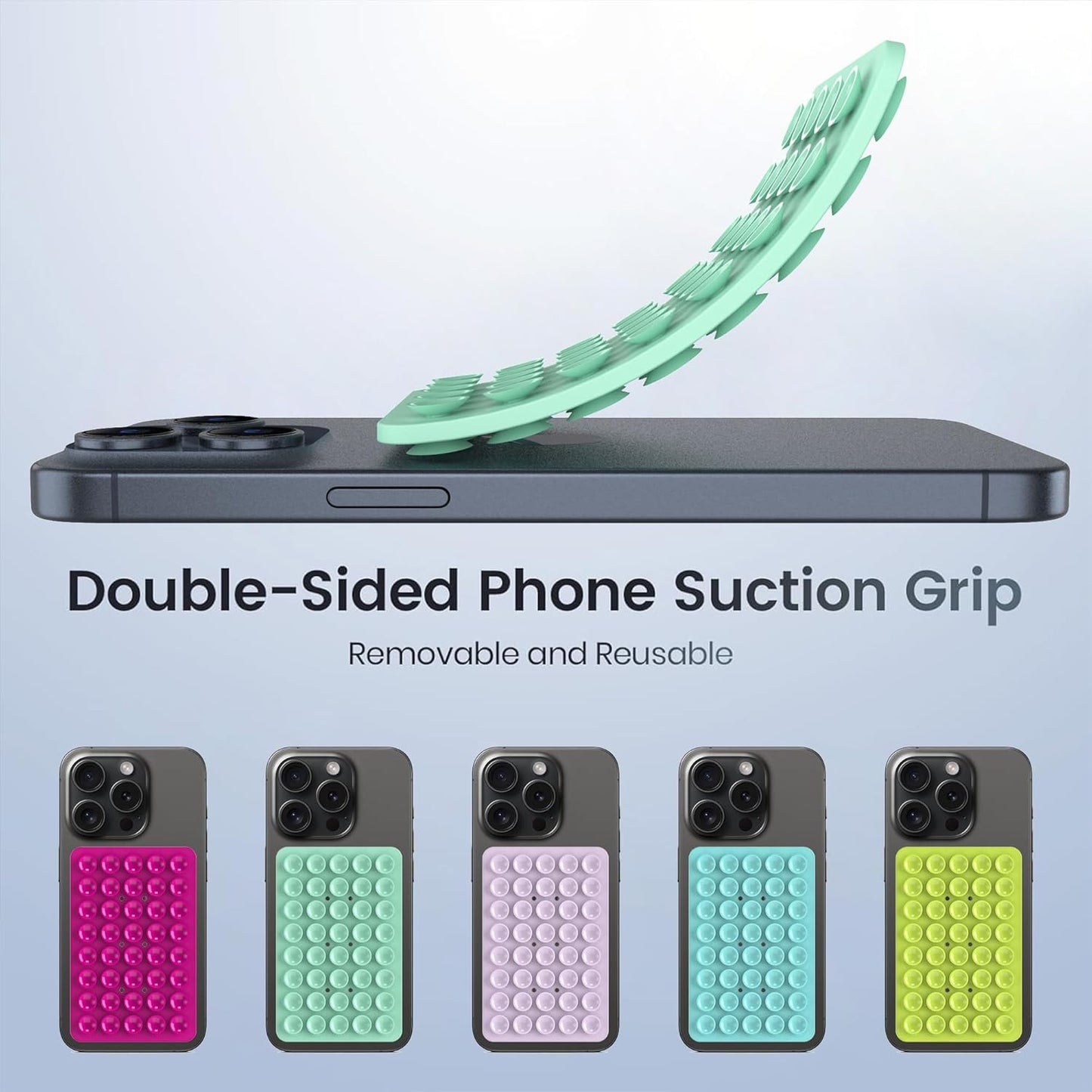2PACK Silicone Double Sided Suction Phone Case Mount, Detachable Hands Free & Strong Grip Holder for Selfies & Videos, Compatible iPhone Android (Turquoise, 2Pack 40 Suction Cups)