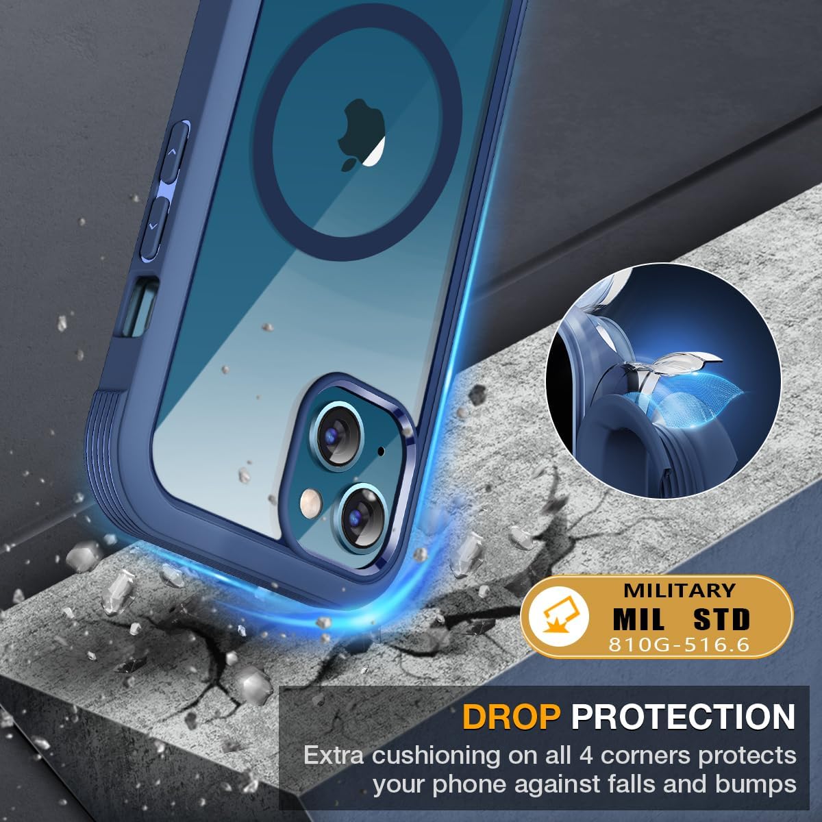 Miracase Magnetic Case for iPhone 13 Mini 5.4 Inch,with MagSafe,Built in Screen Protector,Full Body Protection(Dark Blue)