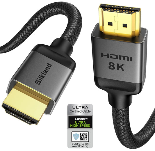 Silkland Certified HDMI 2.1 Cable, [4K@240Hz 144Hz 120Hz, 8K@60Hz] 1440P Ultra High Speed HDMI Cable 48Gbps (Upgrade Braided), HDR10+, eARC, HDCP 2.3, Compatible for Xbox/PS5/PS4/Roku TV-6.6ft