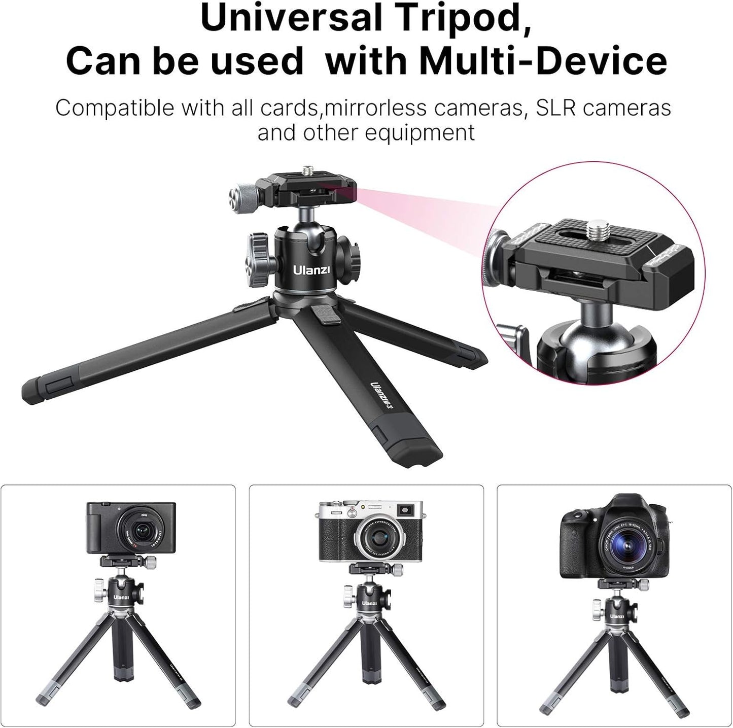 Portable Desktop Mini Tripod PICTRON MT-24 Compact Camera Tripod Aluminum Alloy with 360° Ball Head,1/4 inches Quick Release Plate for DSLR Camera Video Camcorder, Load up to 11lbs/5kg