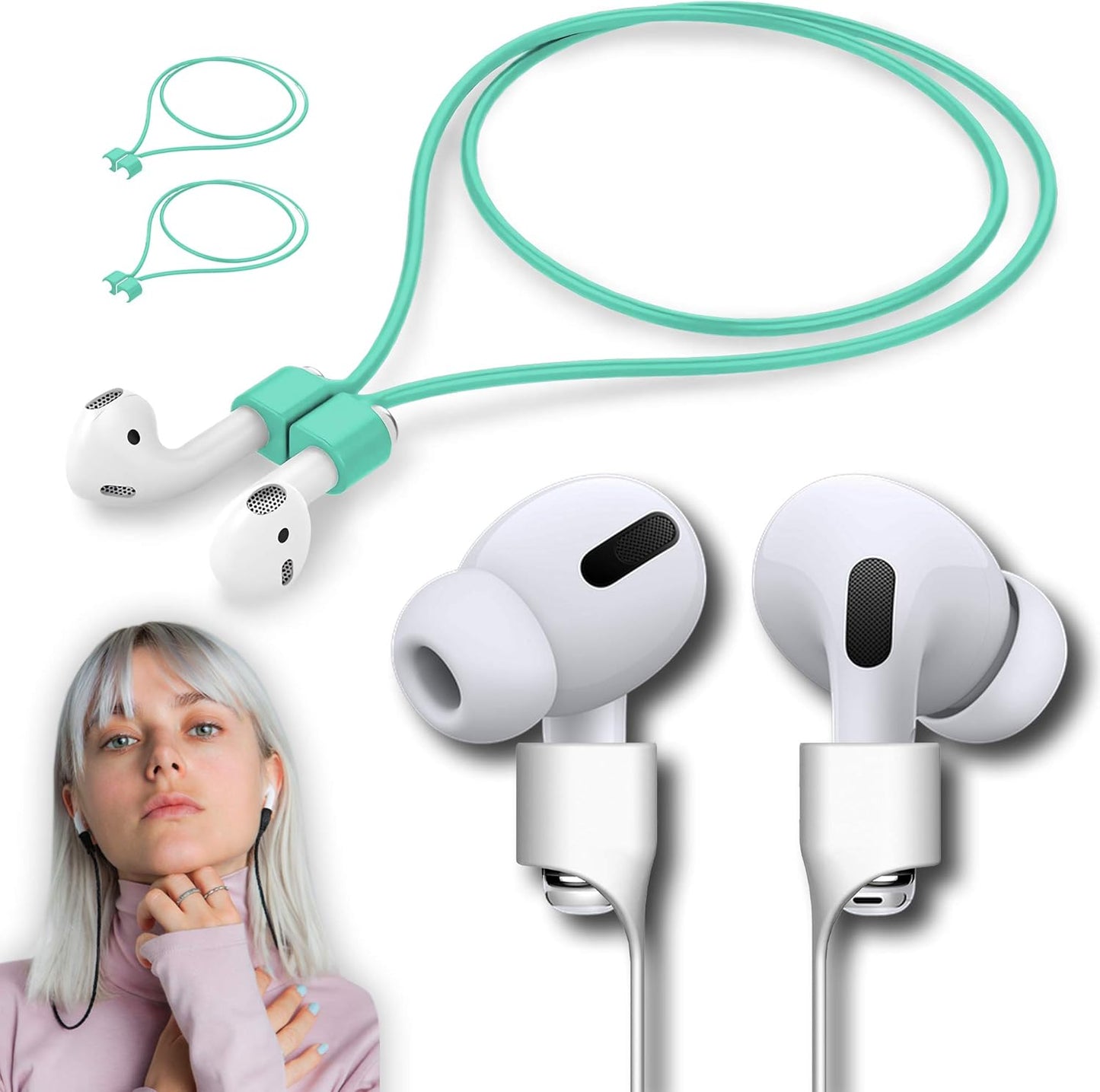 Ultra Strong Magnetic Airpod Pro Strap Anti-Lost Cord Sports Lanyard Compatible with Airpods 3rd 2nd Generation Pro 3 2 1 (3 Mint)