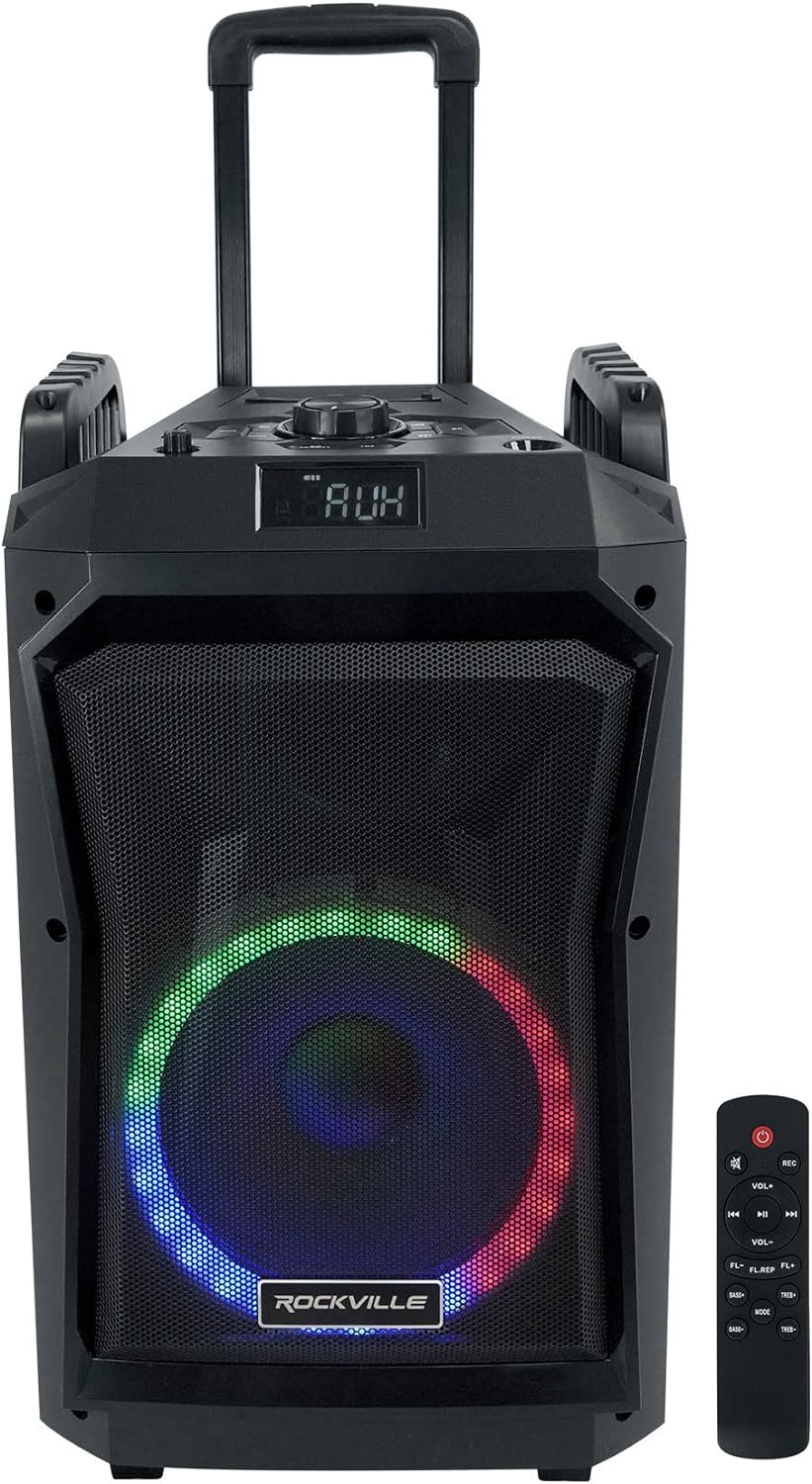 Rockville ROCKNGO 800 10" Portable Bluetooth Speaker, LED Lights, Wheels, Mic Priority, for Parties and Outdoor Events