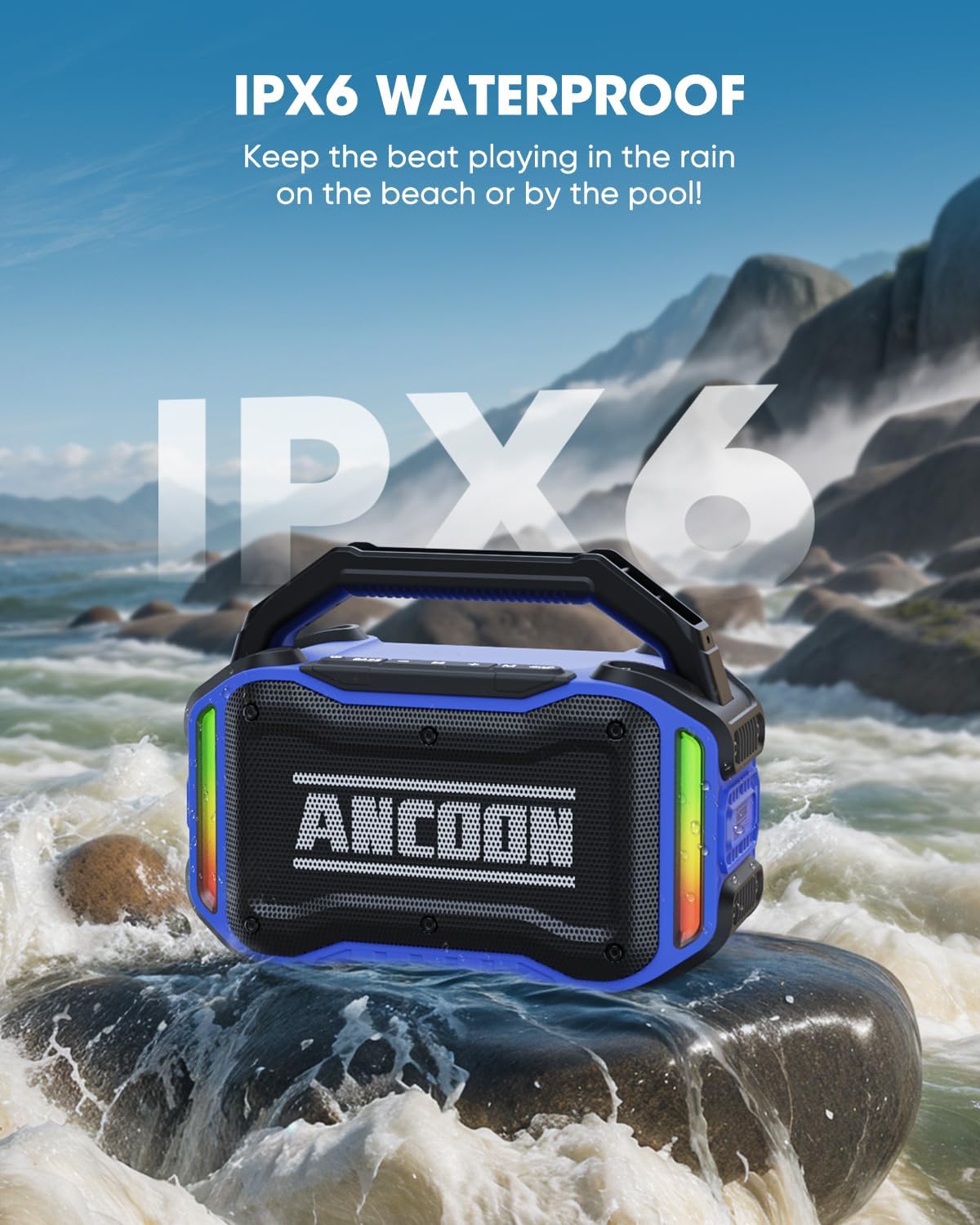 Speakers Bluetooth Wireless: 80W(Peak) Loud Speaker with Bass, 20H Playtime, IPX6 Waterproof, Large Jobsite Speakers for Work, Outdoor, Workshop, Garage, Portable Speaker with TWS (Blue)