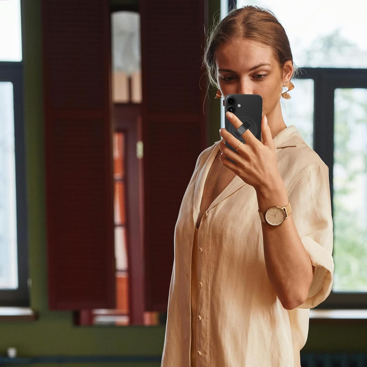 Grat 3 Lite Magnetic Phone Loop, [Nylon-core Silicone Strap] 360° Rotatable Phone Grip, Detachable Finger Holder Compatible with Magsafe for iPhone 16 15 14 13 12 Pro/max, Black