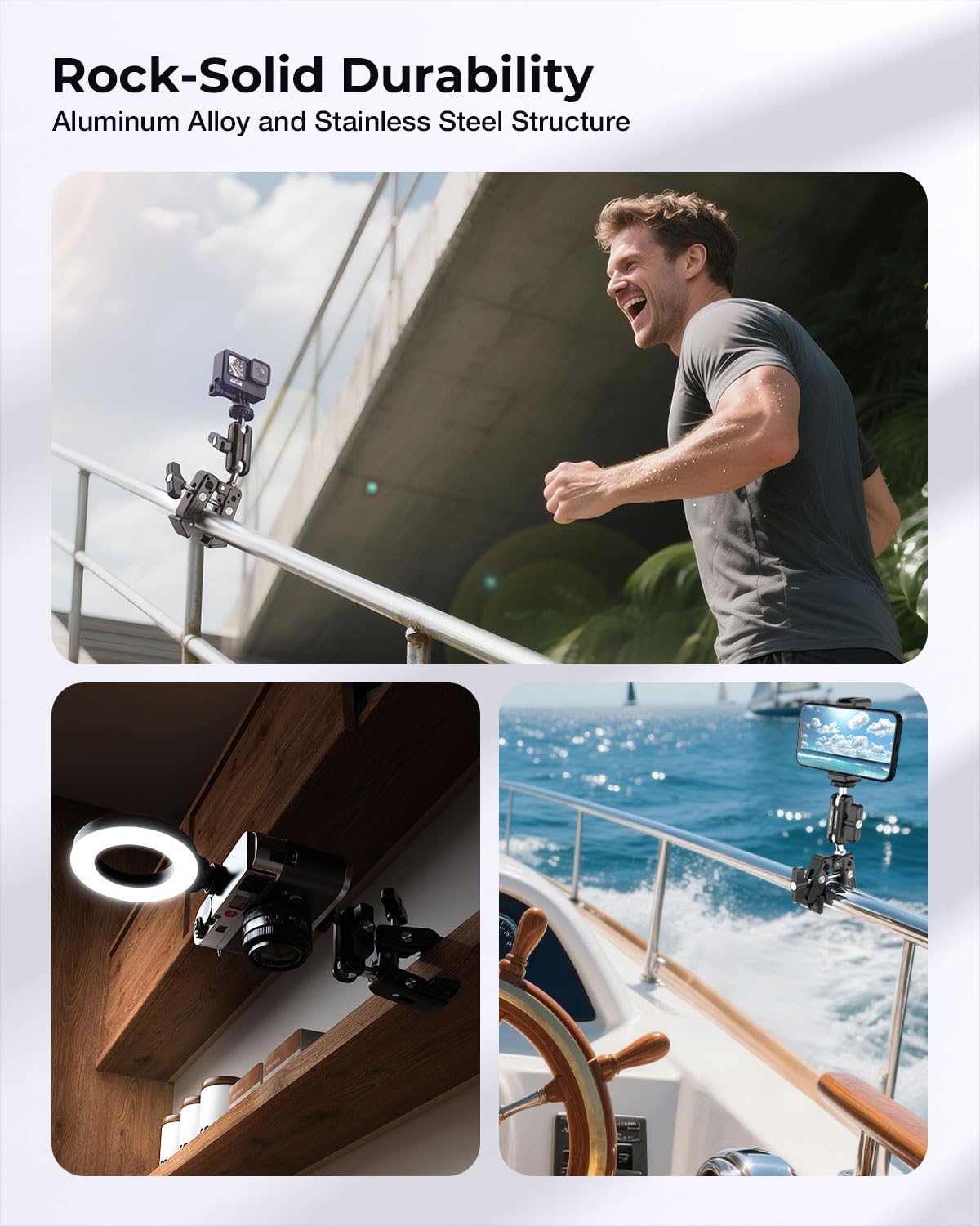 Super Clamp Camera Mount, 360° Dual Ballhead Magic Arm, 1/4"-20 & 3/8"-16 Threads, Super Clamp Kit for Phone/LED Lights/DSLR Camera/Gopro/Ronin-M/MOVI/Insta360/Tripod/Desk