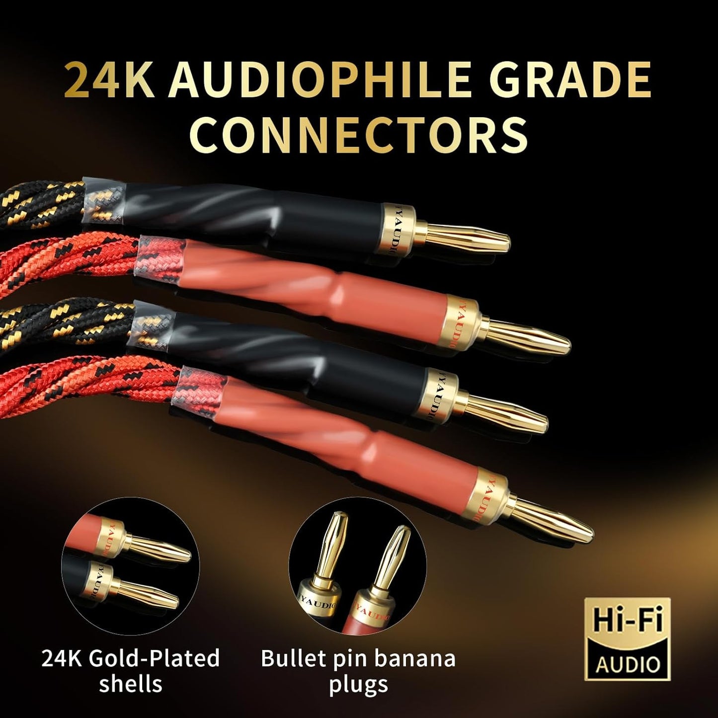 9 AWG Audiophile HiFi Speaker Audio Cable–4N OFC Core,24K Gold-Plated Banana Plugs with Nylon Braid,Compatible with Amplifier,Speakers,AV Receiver & Home Theater(9.84ft/3m) 2-Pack