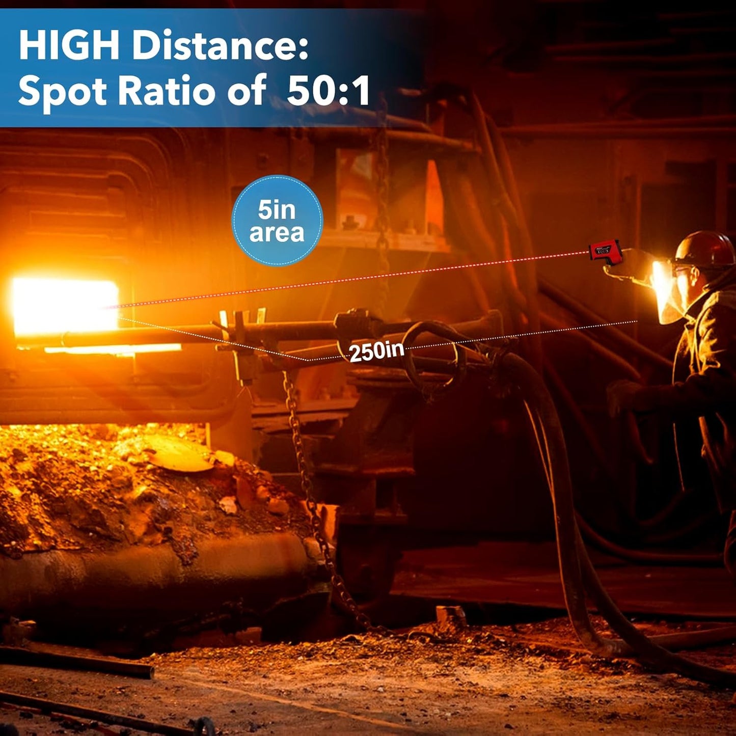 -40℉~2912℉ MESTEK Infrared Thermometer Temperature Gun,50:1 Dual Laser High Temp Thermometer with Thermocouple Probe, Non-Contact Industrial Pyrometer for Engine, Kiln, Forging, Industrial Use