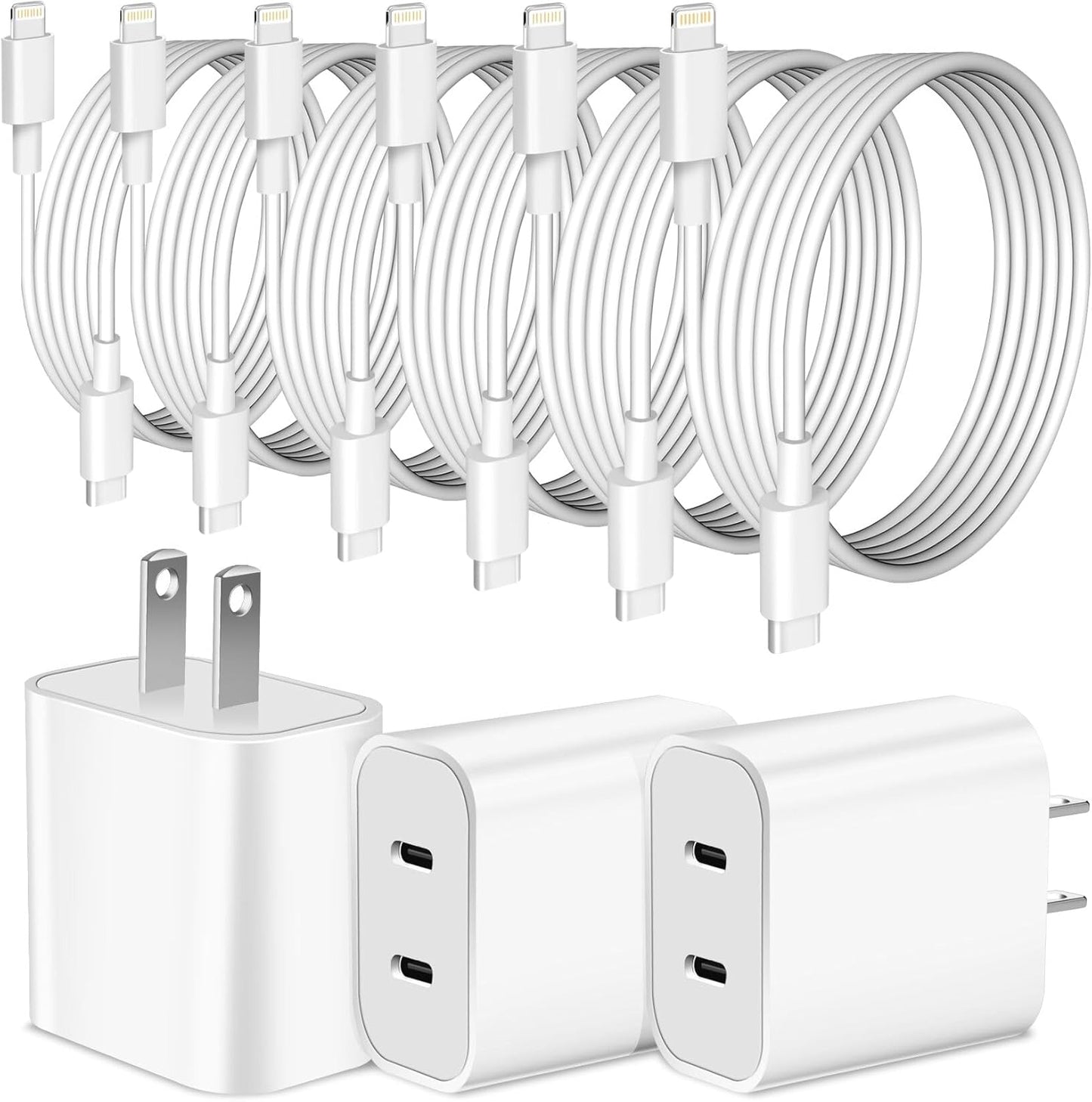 Super Fast iPhone Charger,Dual Port USB C iPhone Charger Fast Charging Block,3Pack Double Type C Wall Power Delivery Adapter,6Pack Quick USB C to Lightning Cable for iPhone 14 Pro/13/12/11/MiNi/XS/XR