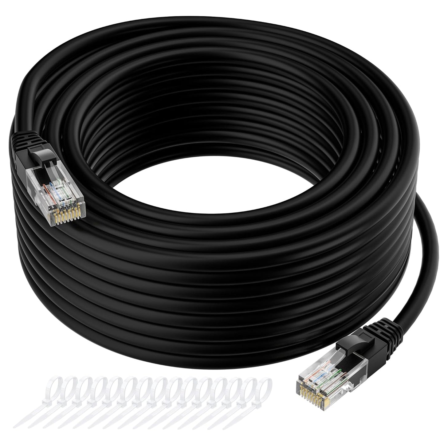 Cat5e Ethernet Cable 250 FT, Long Cat 5e Internet Cable, Black Snagless Patch Cord, Flexible, Network, LAN, PoE, Standard RJ45 Connector for PC, Server, Router, Modem, TV, PS5 - with 15 Cable Ties