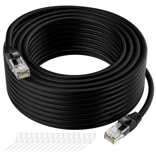 Cat5e Ethernet Cable 150 FT, Long Cat 5e Internet Cable, Black Snagless Patch Cord, Flexible, Network, LAN, PoE, Standard RJ45 Connector for PC, Server, Router, Modem, TV, PS5 - with 15 Cable Ties