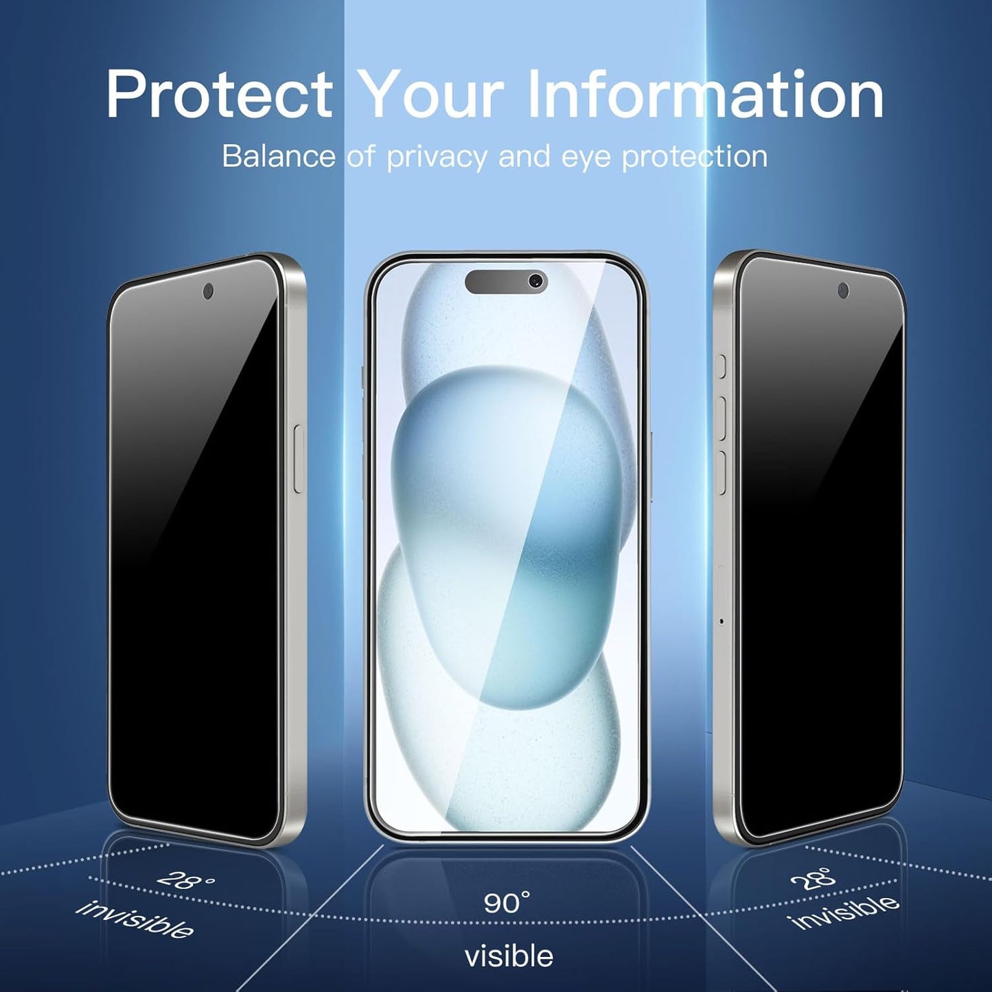 NEW'C 3 Pack Privacy for iPhone 16 Plus,15 Plus Screen Protector (6.7 inches), Anti-Spy Tempered Glass Film,Enhanced 28-Degree Privacy Angle with easy installation tool included