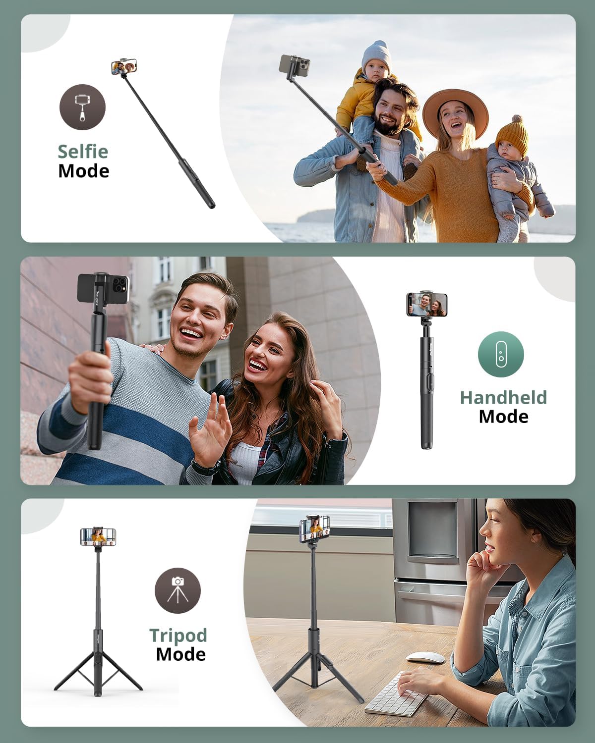 Sensyne 60" Phone Tripod - Selfie Stick, Lightweight All in One Phone Tripod Integrated with Wireless Remote Compatible with All Cell Phones for Selfie/Video Recording/Photo/Live Stream/Vlog（Black）